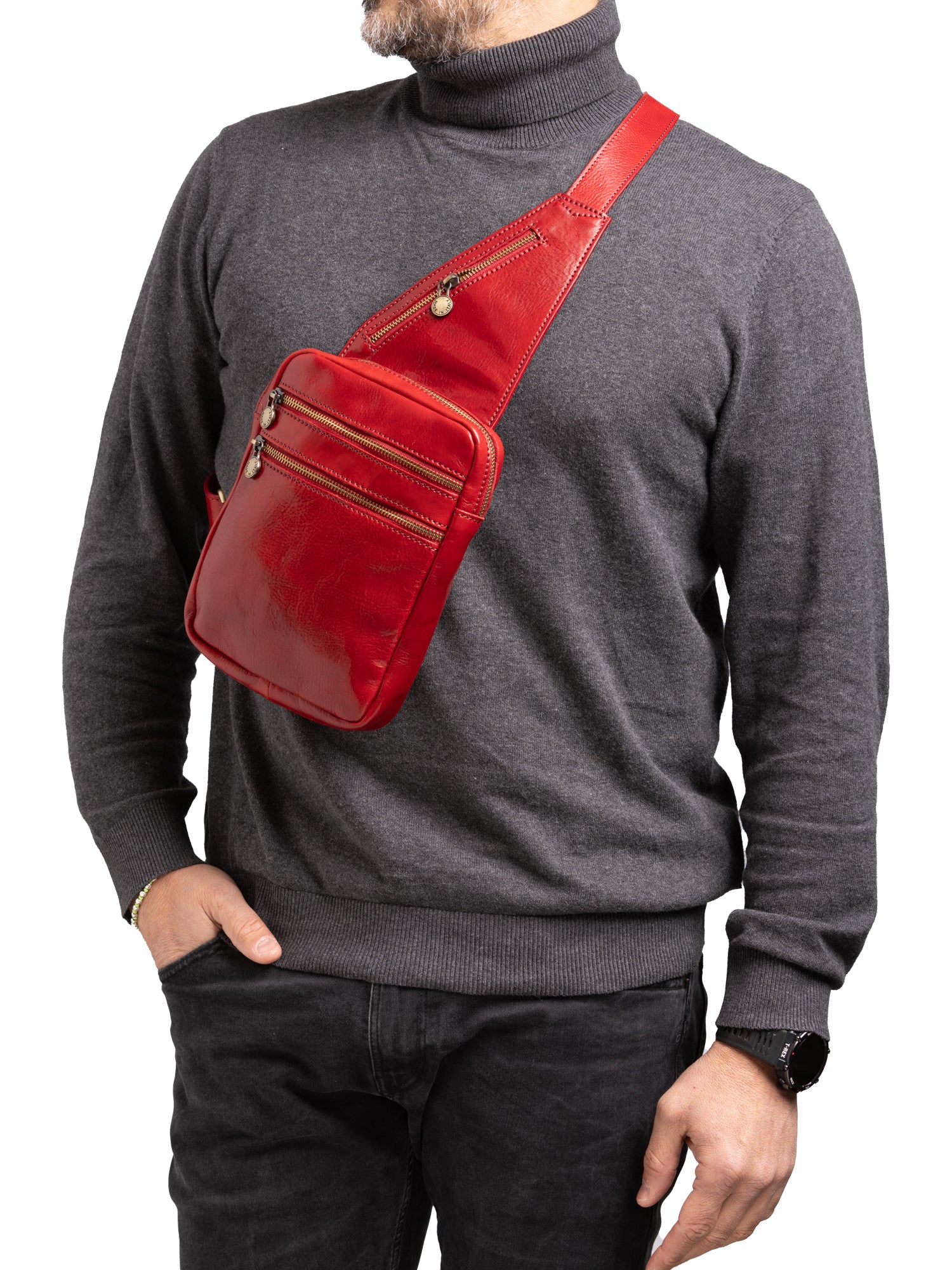 Crossbody bag I Fratelli Men Genuine leather -Marrone Rosso