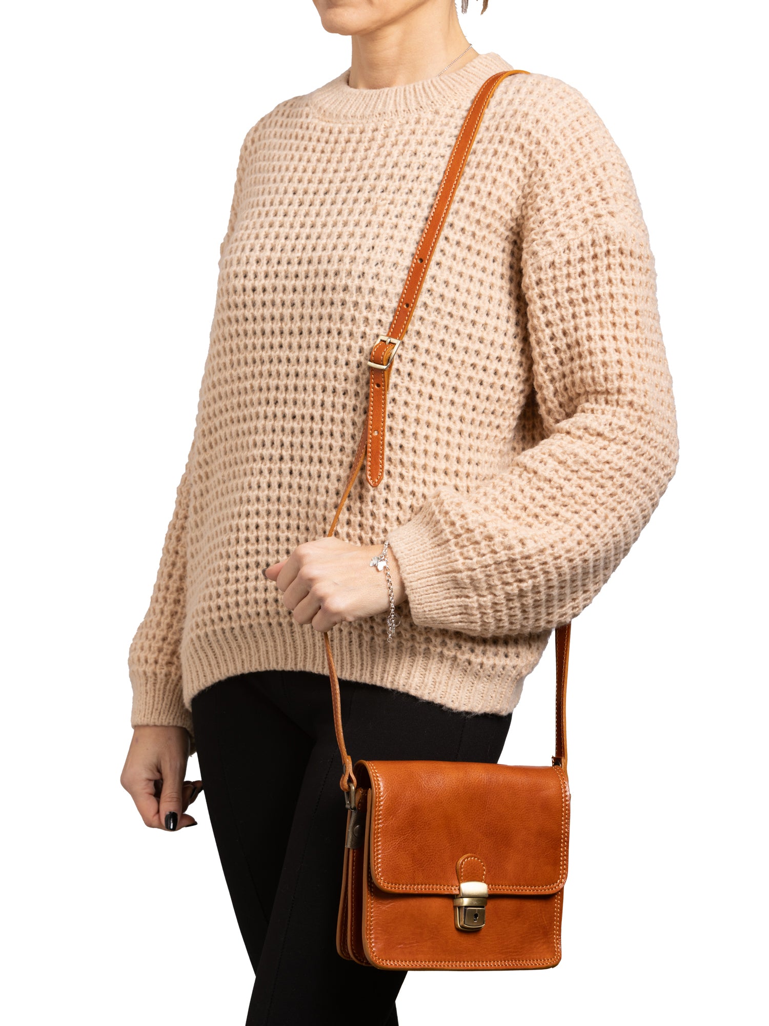 Crossbody bag I Fratelli Women Genuine leather -Rosso Cognac