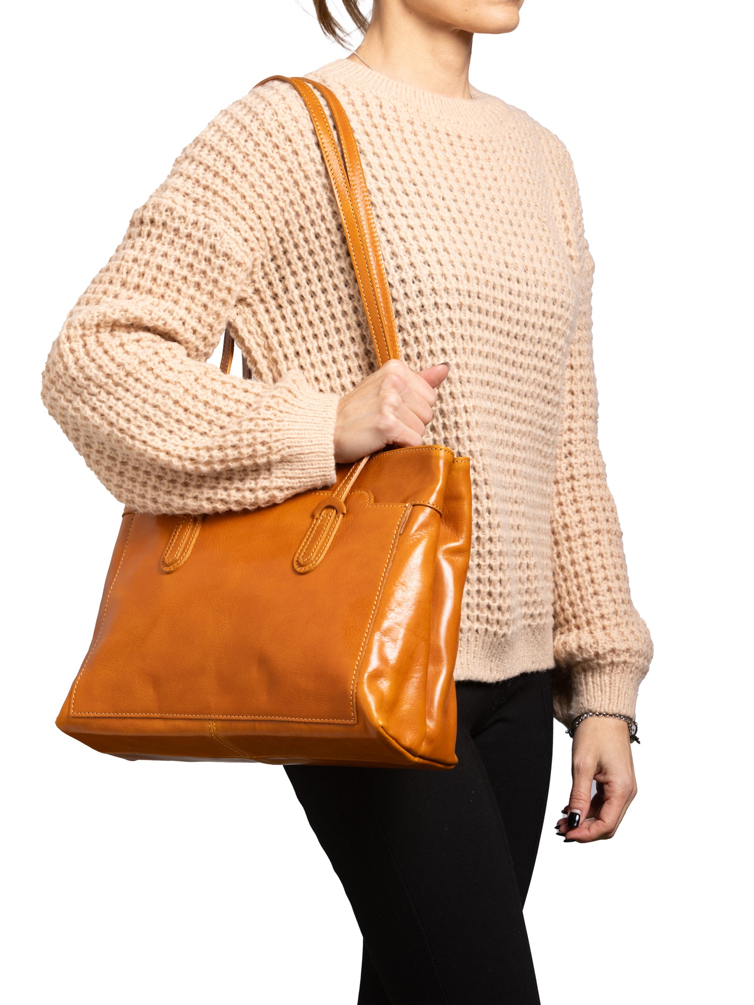 Shoulder Bag I Fratelli Women Genuine leather -Nero Senape
