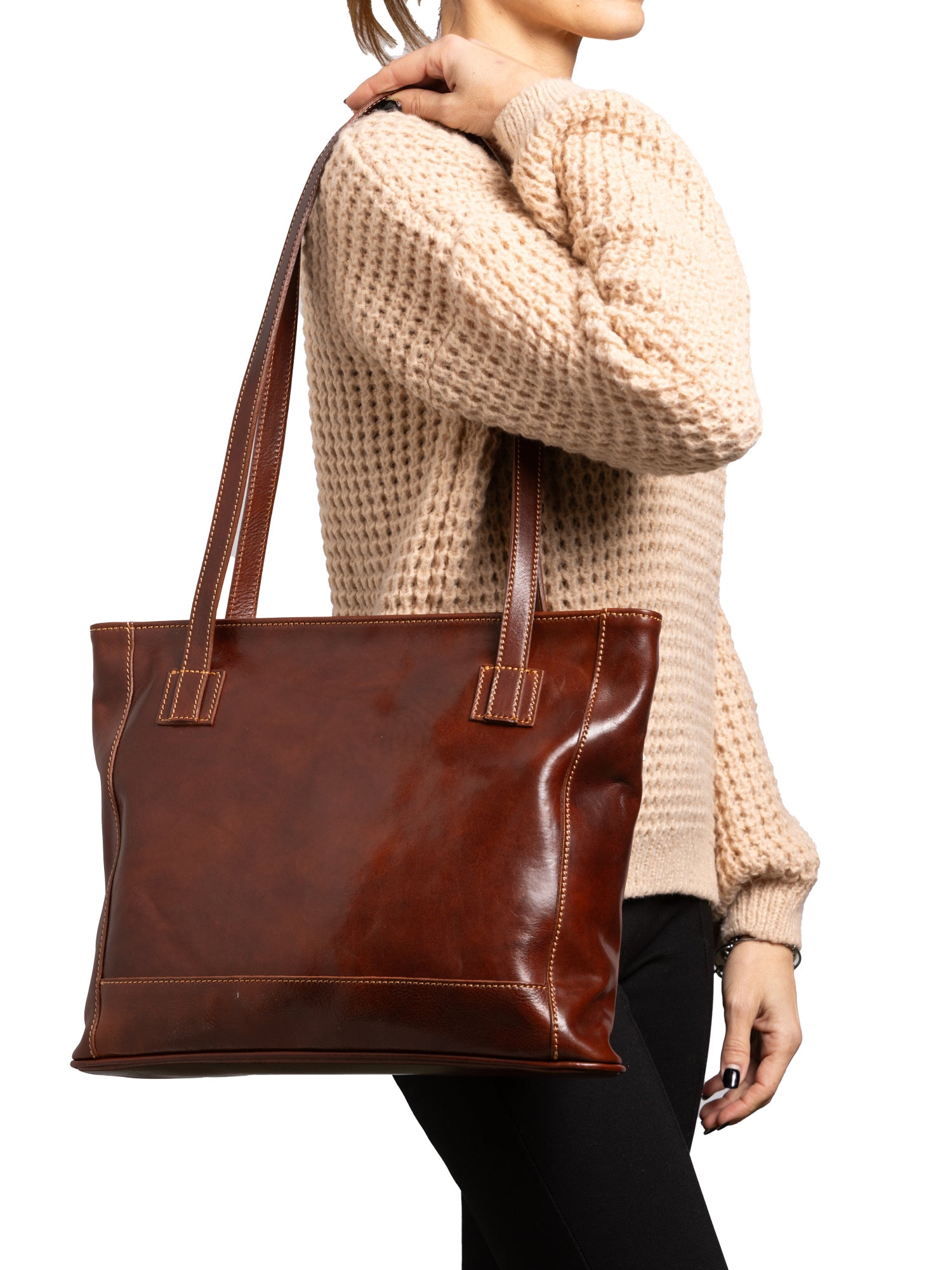 Shoulder Bag I Fratelli Women Genuine leather -Cognac Marrone