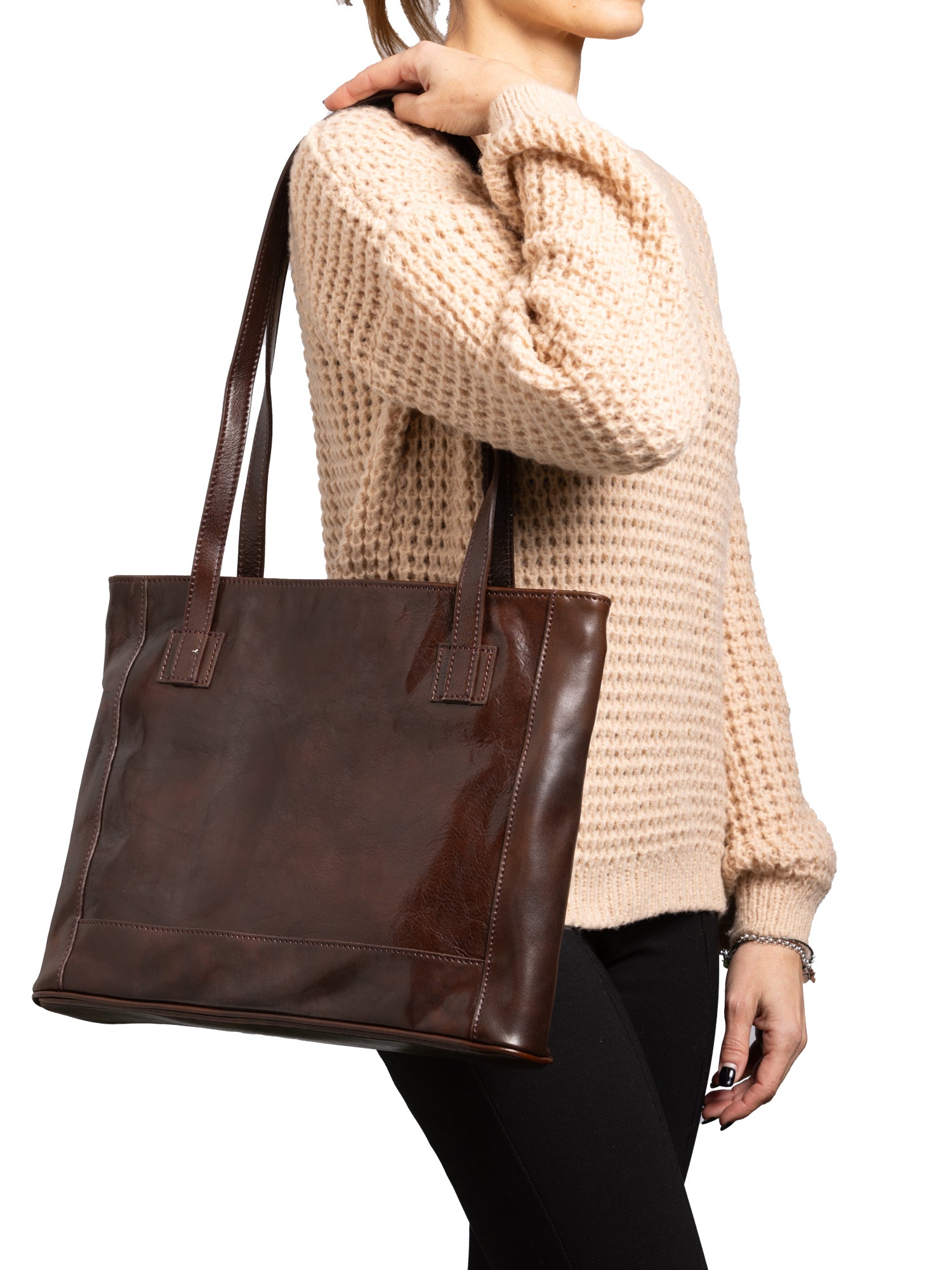 Shoulder Bag I Fratelli Women Genuine leather -Cognac Testa di moro
