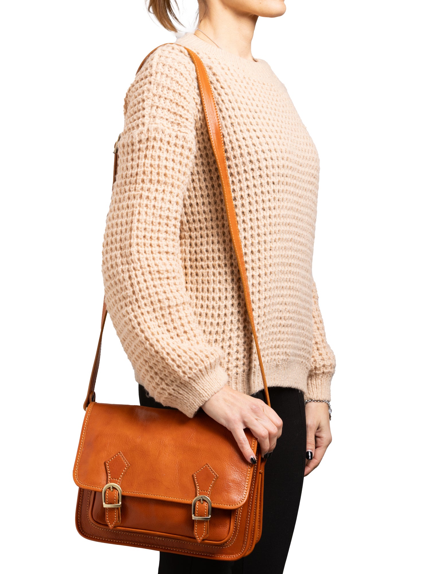 Crossbody bag I Fratelli Women Genuine leather -Blu Cognac
