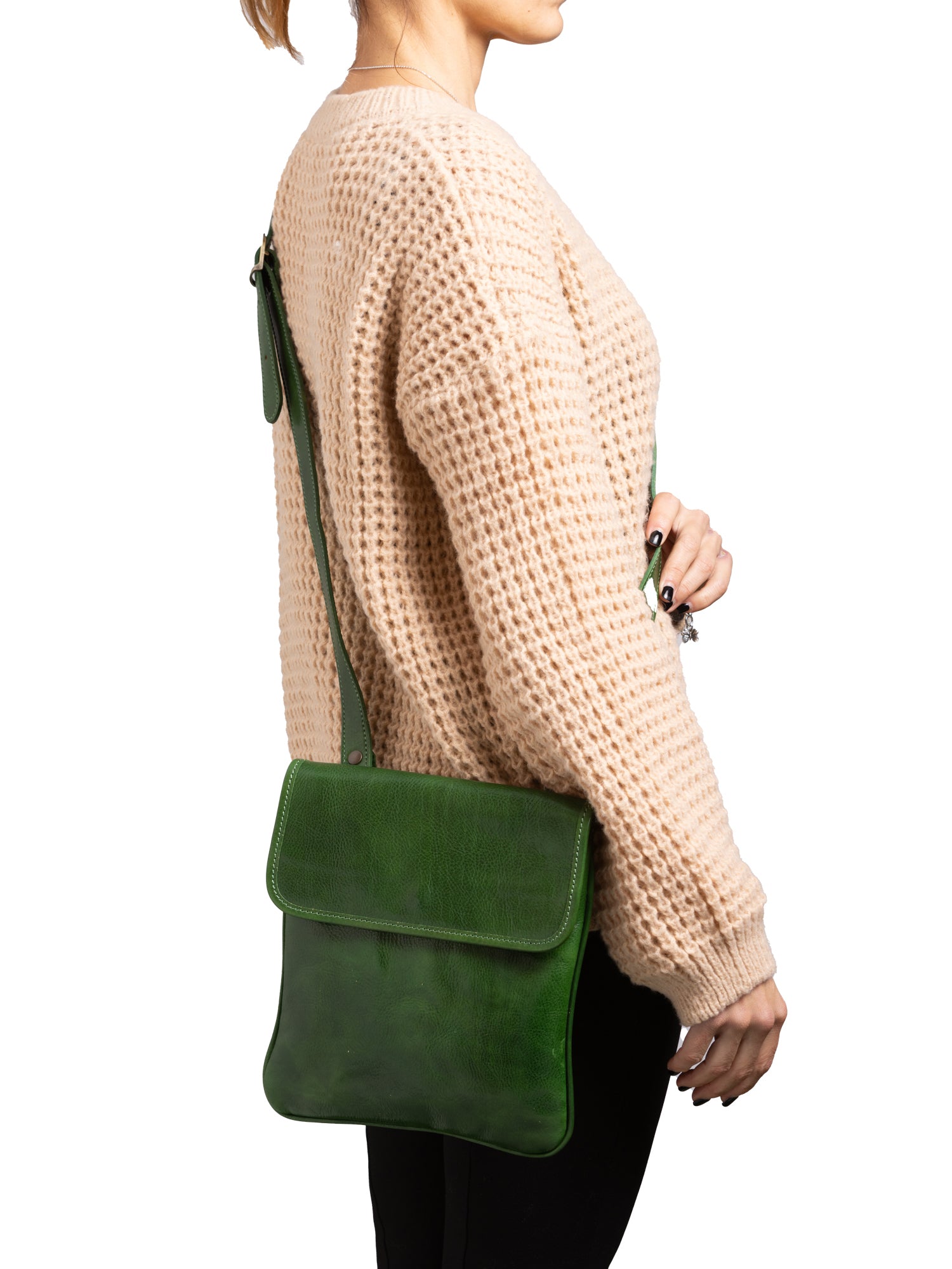 Crossbody bag I Fratelli Men Genuine leather -Nero Verde