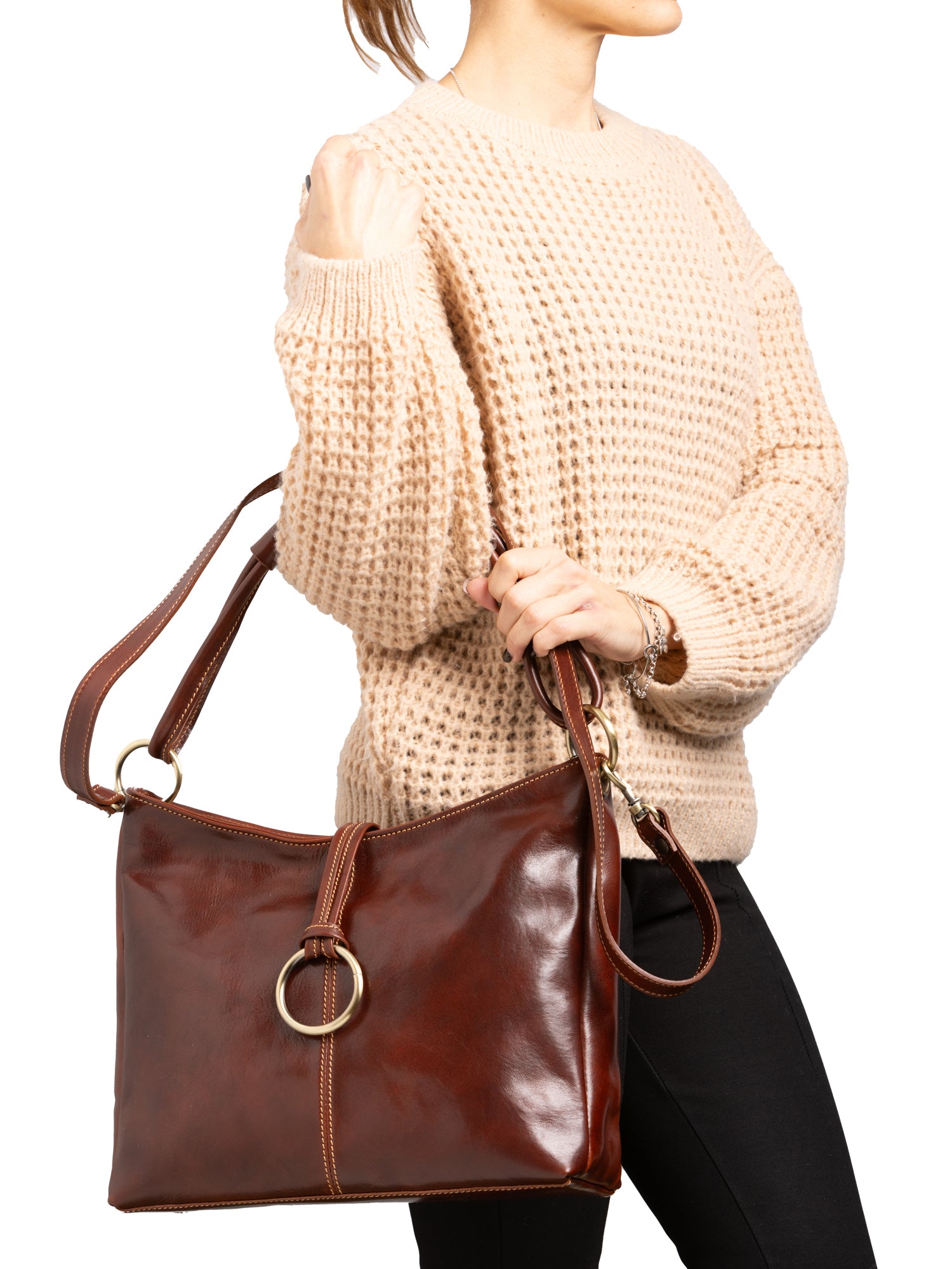 Shoulder Bag I Fratelli Women Genuine leather -Cognac Marrone