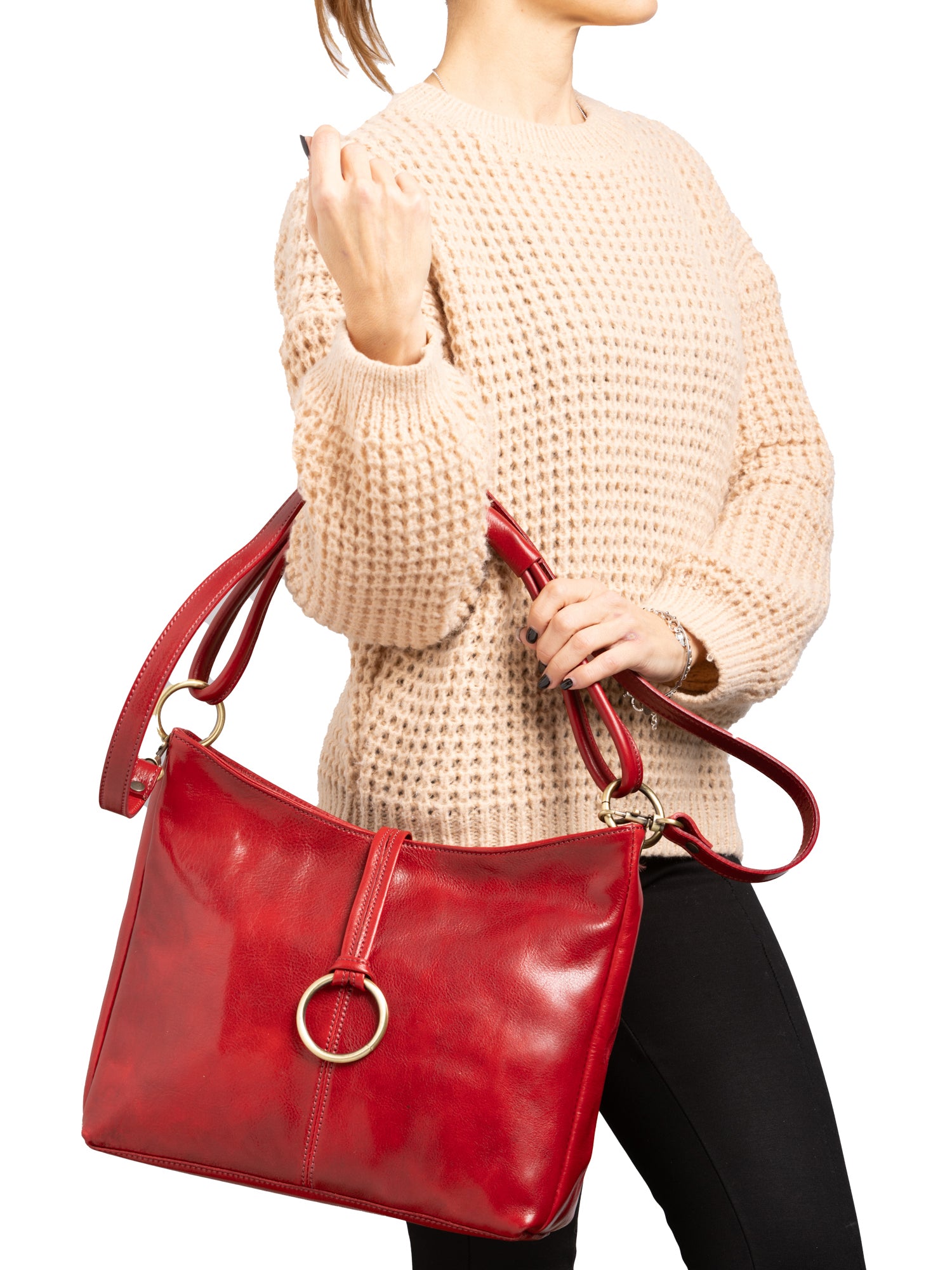 Shoulder Bag I Fratelli Women Genuine leather -Cognac Rosso