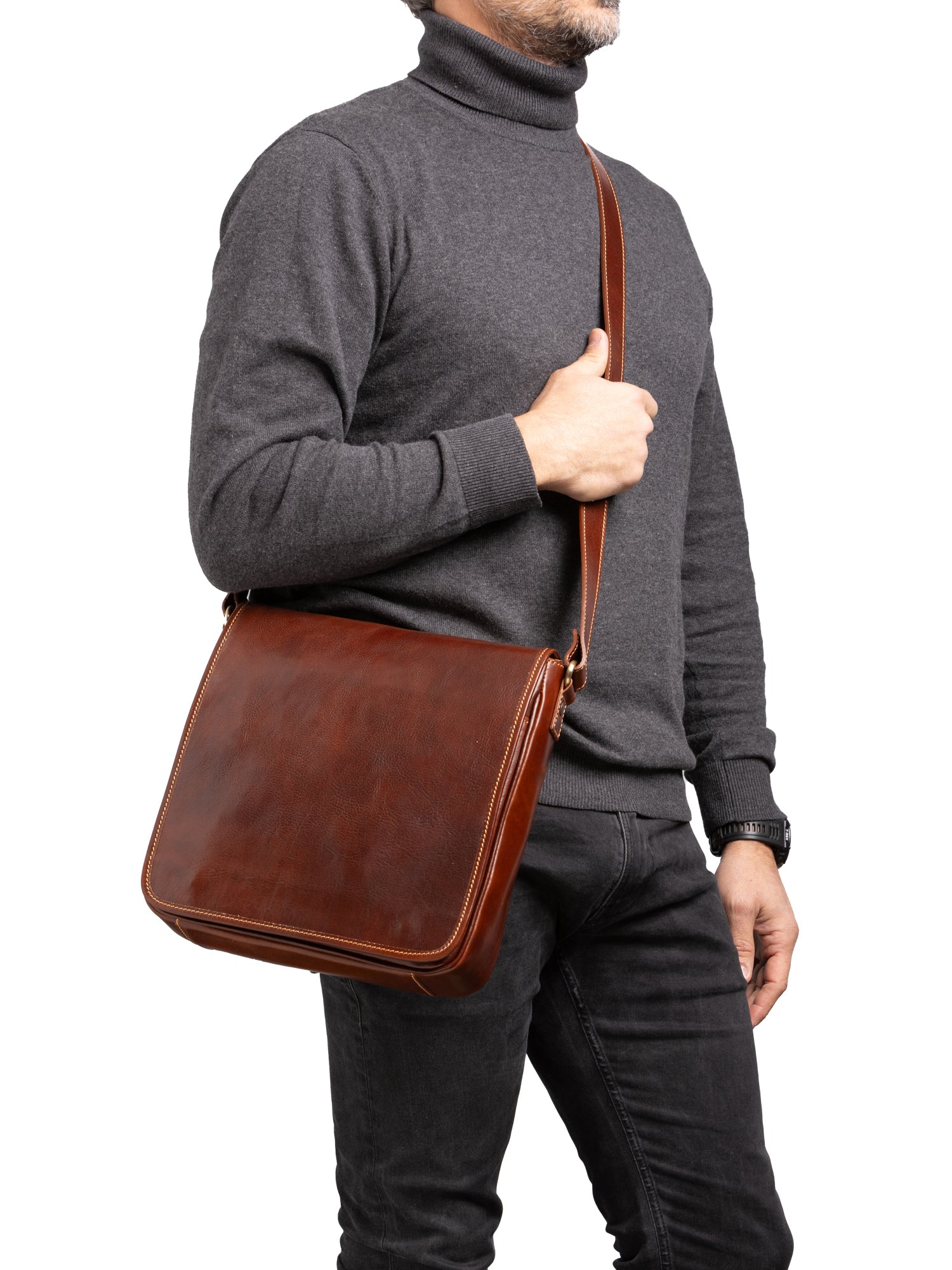 Crossbody bag I Fratelli Men Genuine leather -Cognac Marrone