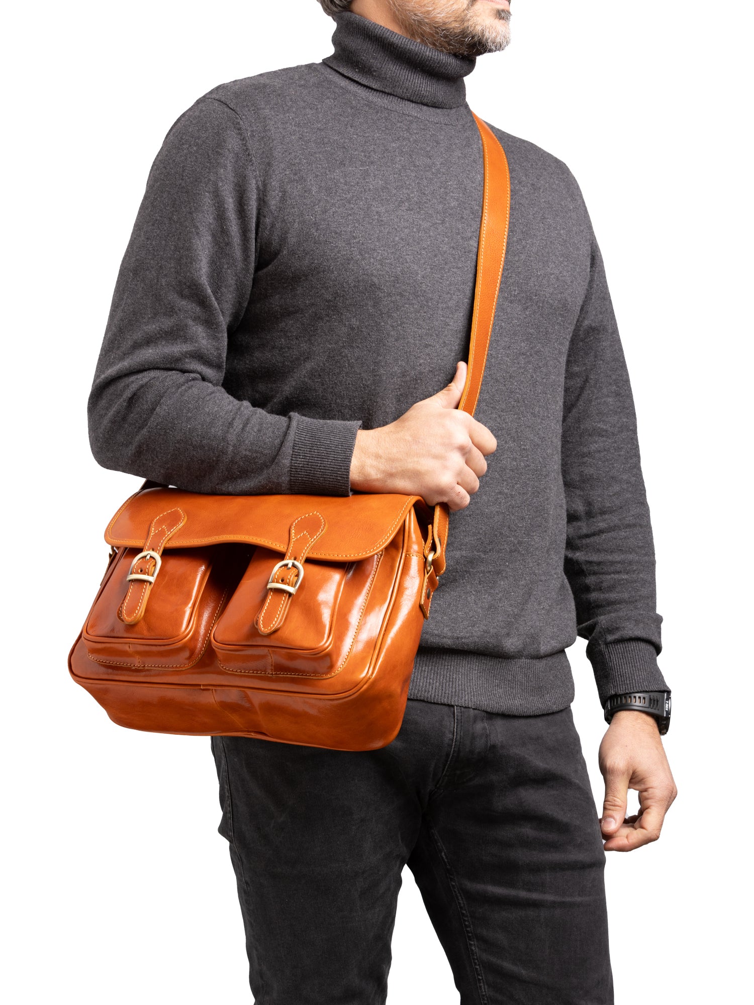 Crossbody bag I Fratelli Women Genuine leather -Tmoro Cognac