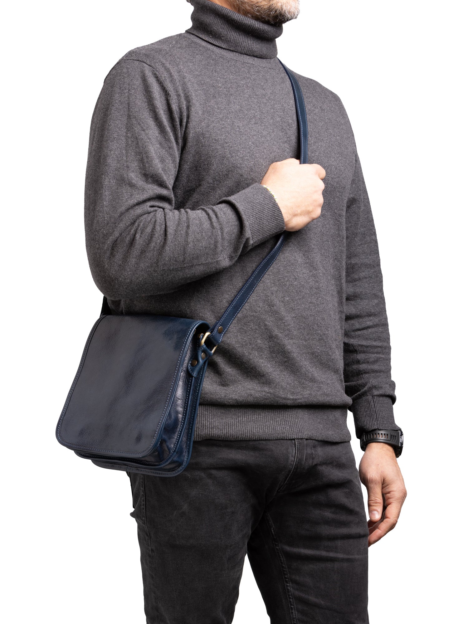 Crossbody bag I Fratelli Men Genuine leather -Verde Blu