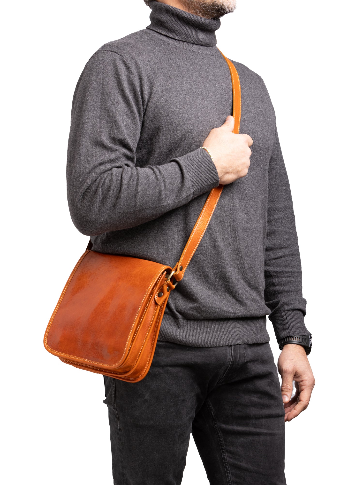 Crossbody bag I Fratelli Men Genuine leather -Verde Cognac