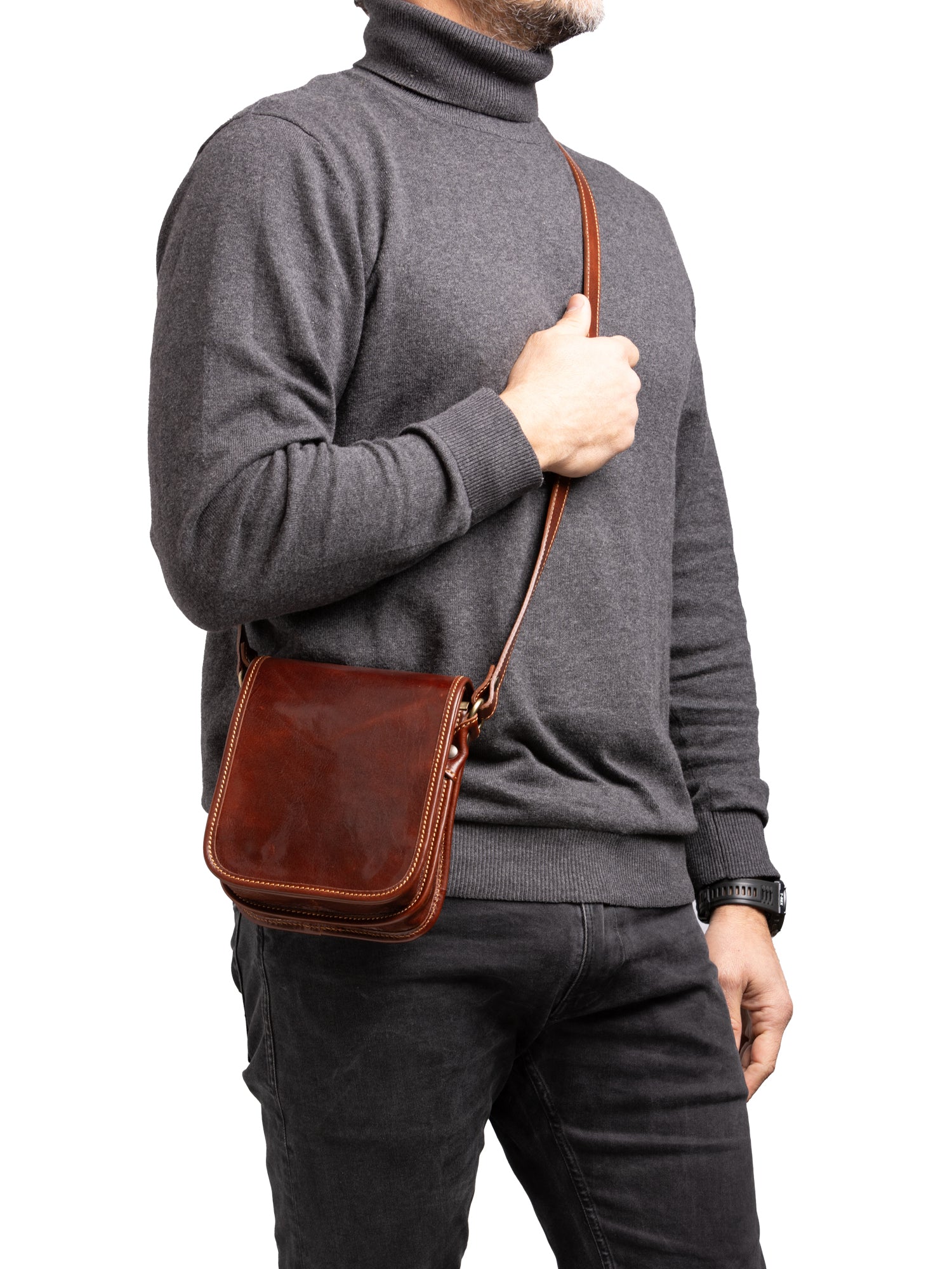 Crossbody bag I Fratelli Men Genuine leather -Senape Marrone