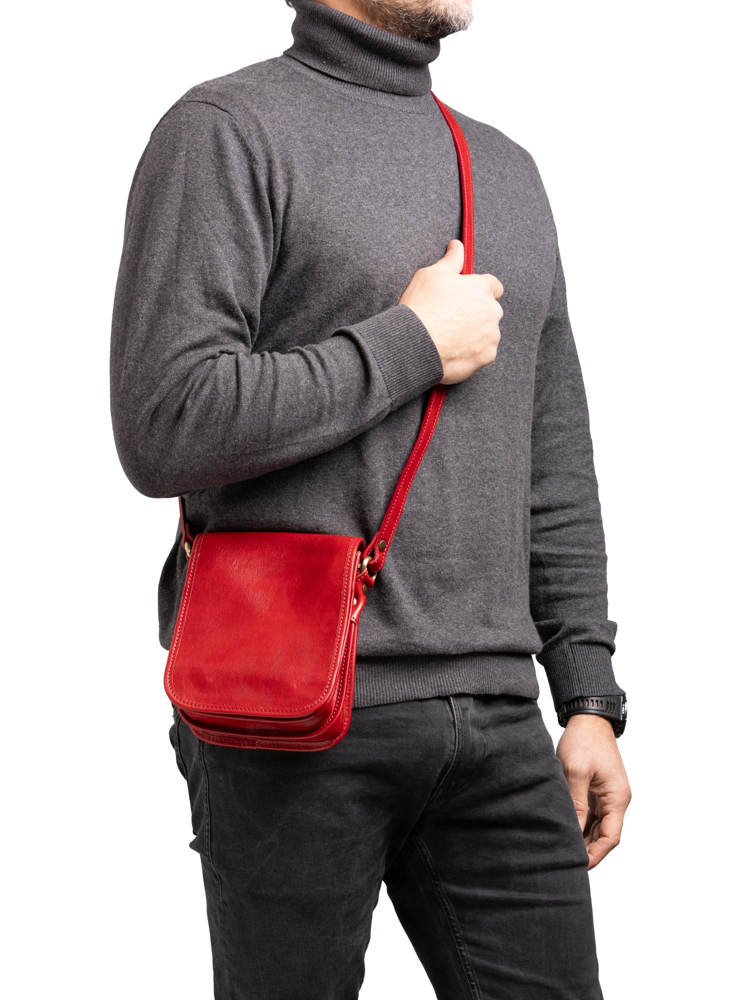 Crossbody bag I Fratelli Men Genuine leather -Senape Rosso