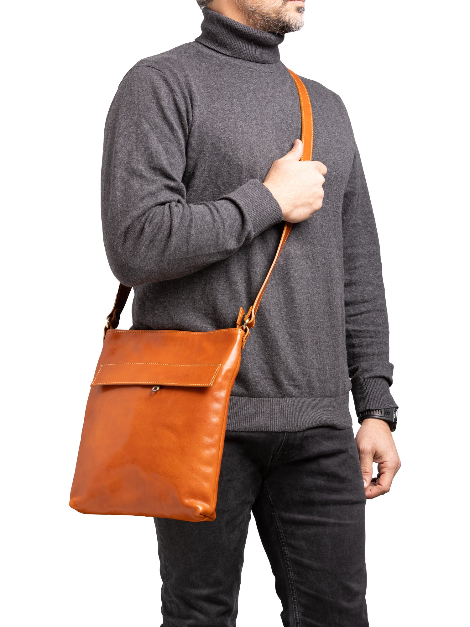 Crossbody bag I Fratelli Men Genuine leather -Nero Cognac