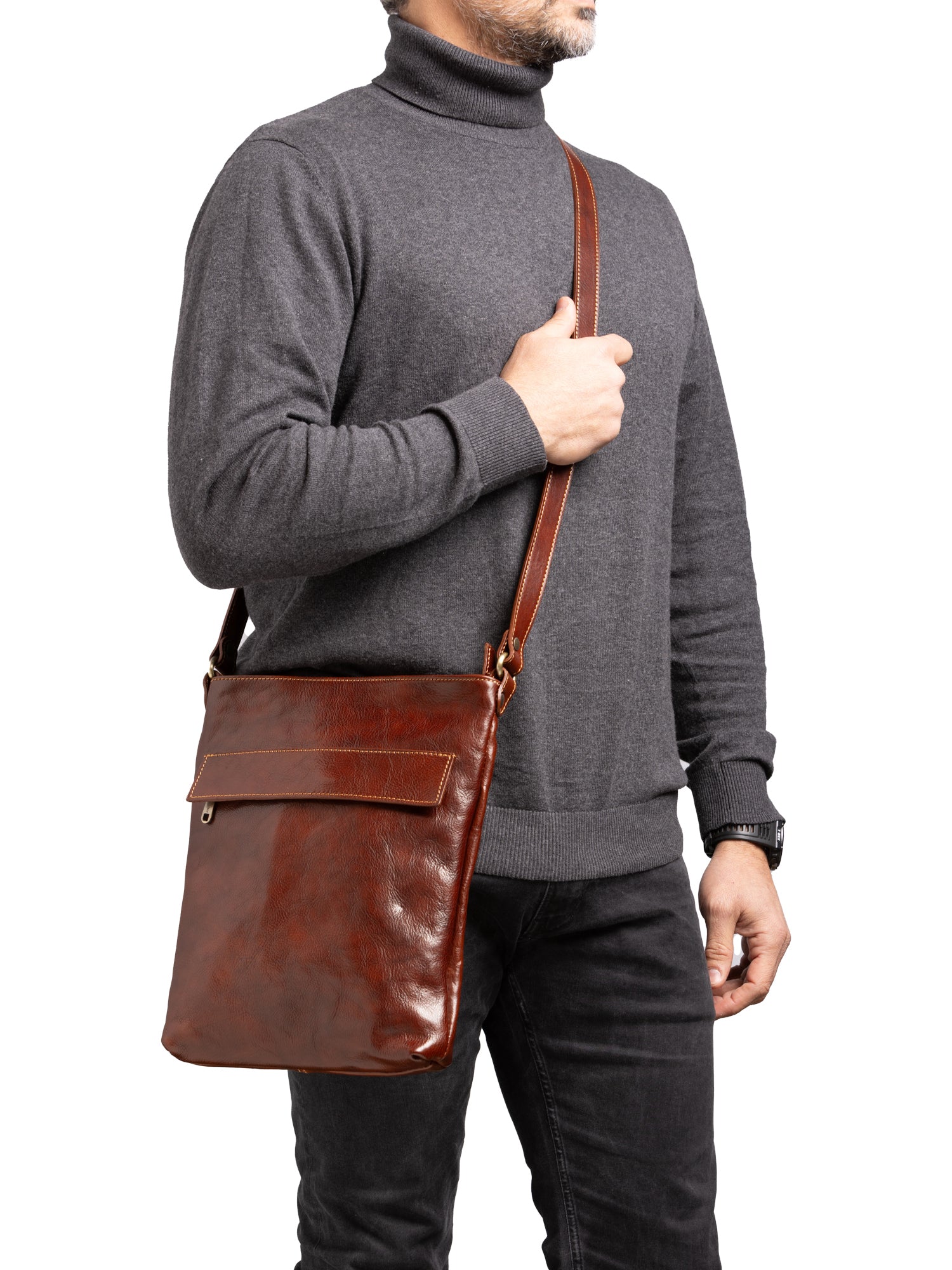 Crossbody bag I Fratelli Men Genuine leather -Nero Marrone