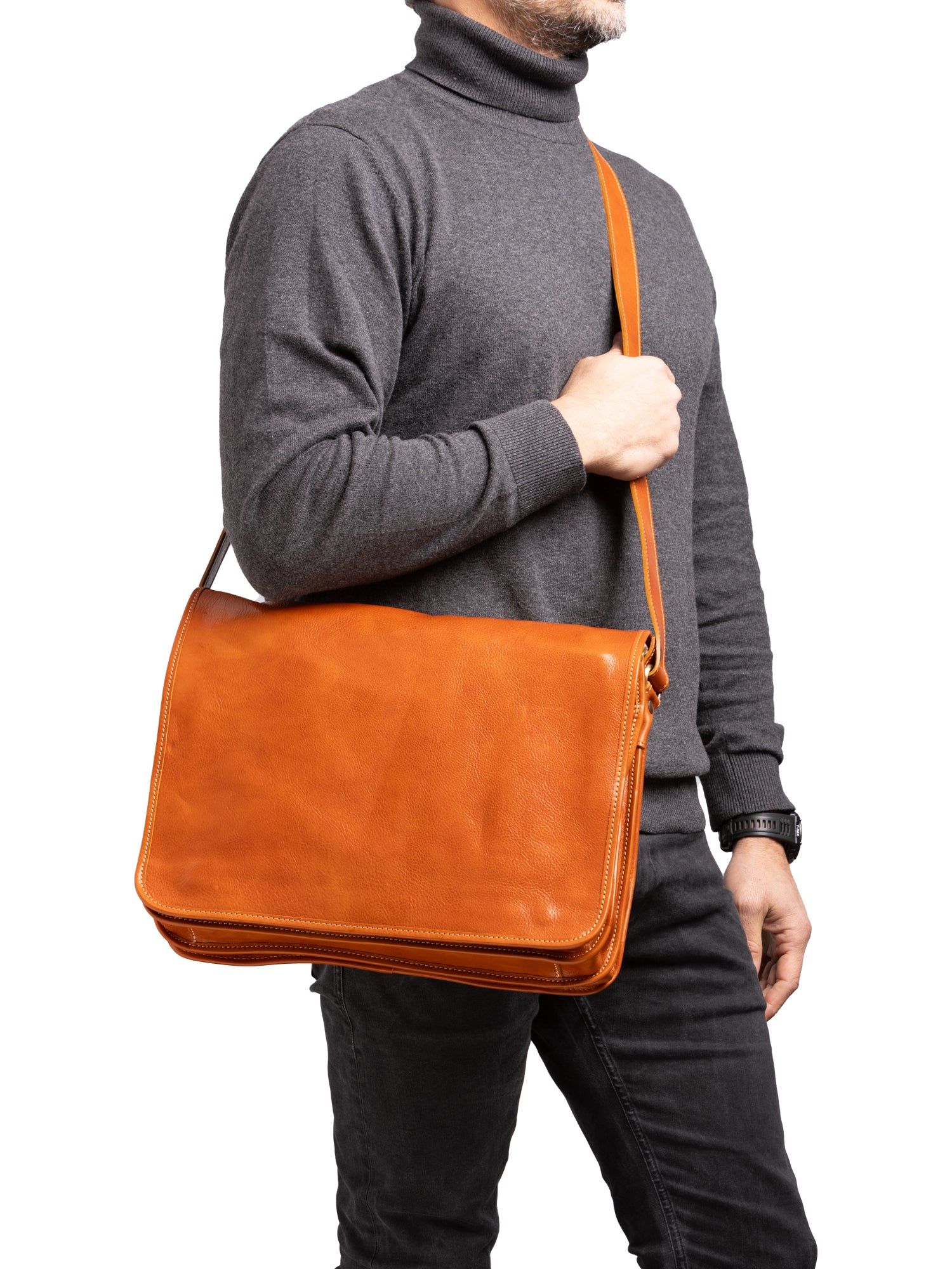 Crossbody bag I Fratelli Men Genuine leather -Marrone Cognac