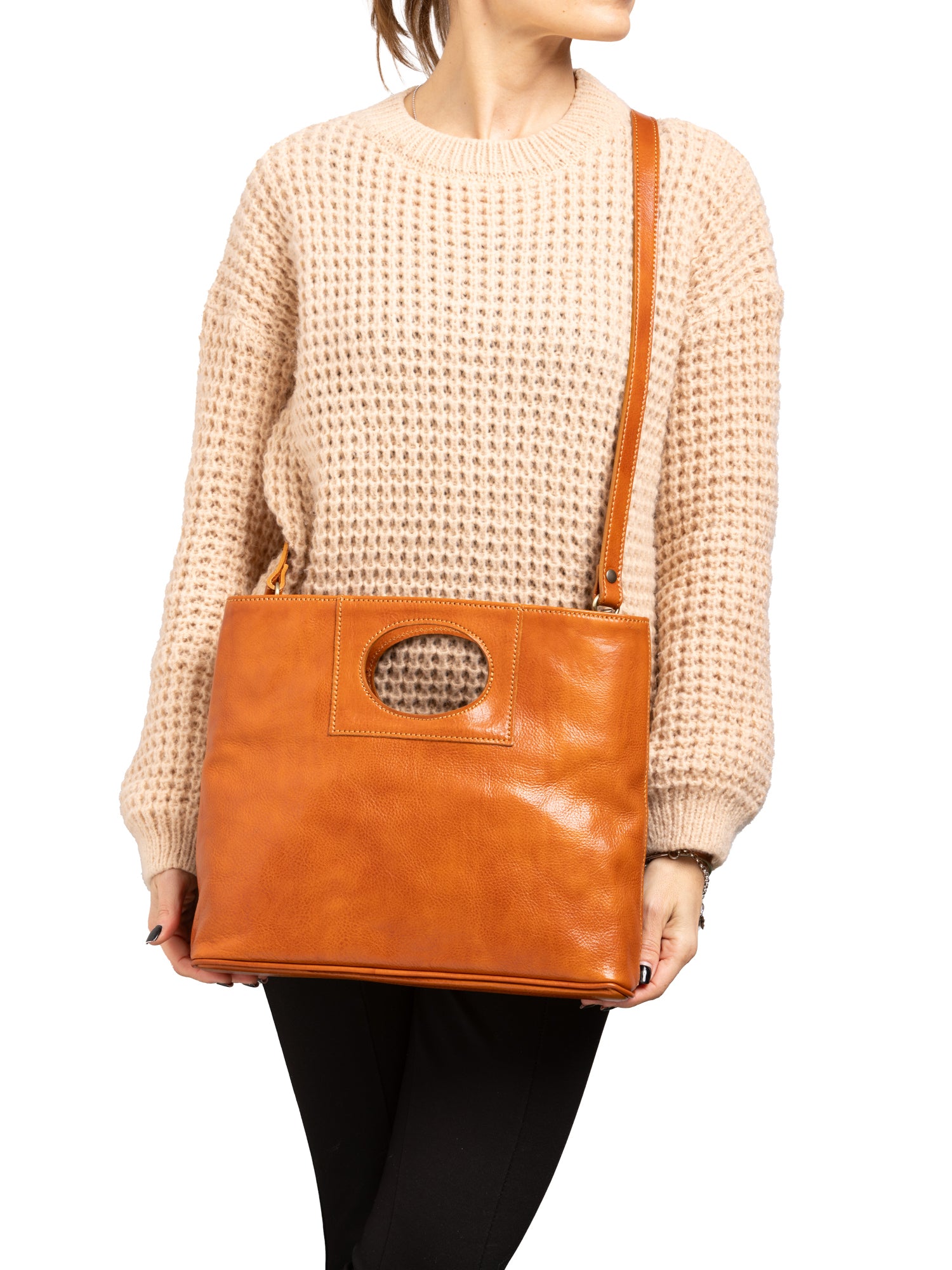 Crossbody bag I Fratelli Women Genuine leather -Blu Cognac