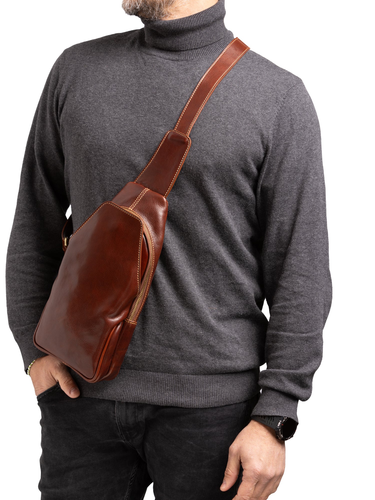 Belt bag I Fratelli Men Genuine leather -Verde Marrone