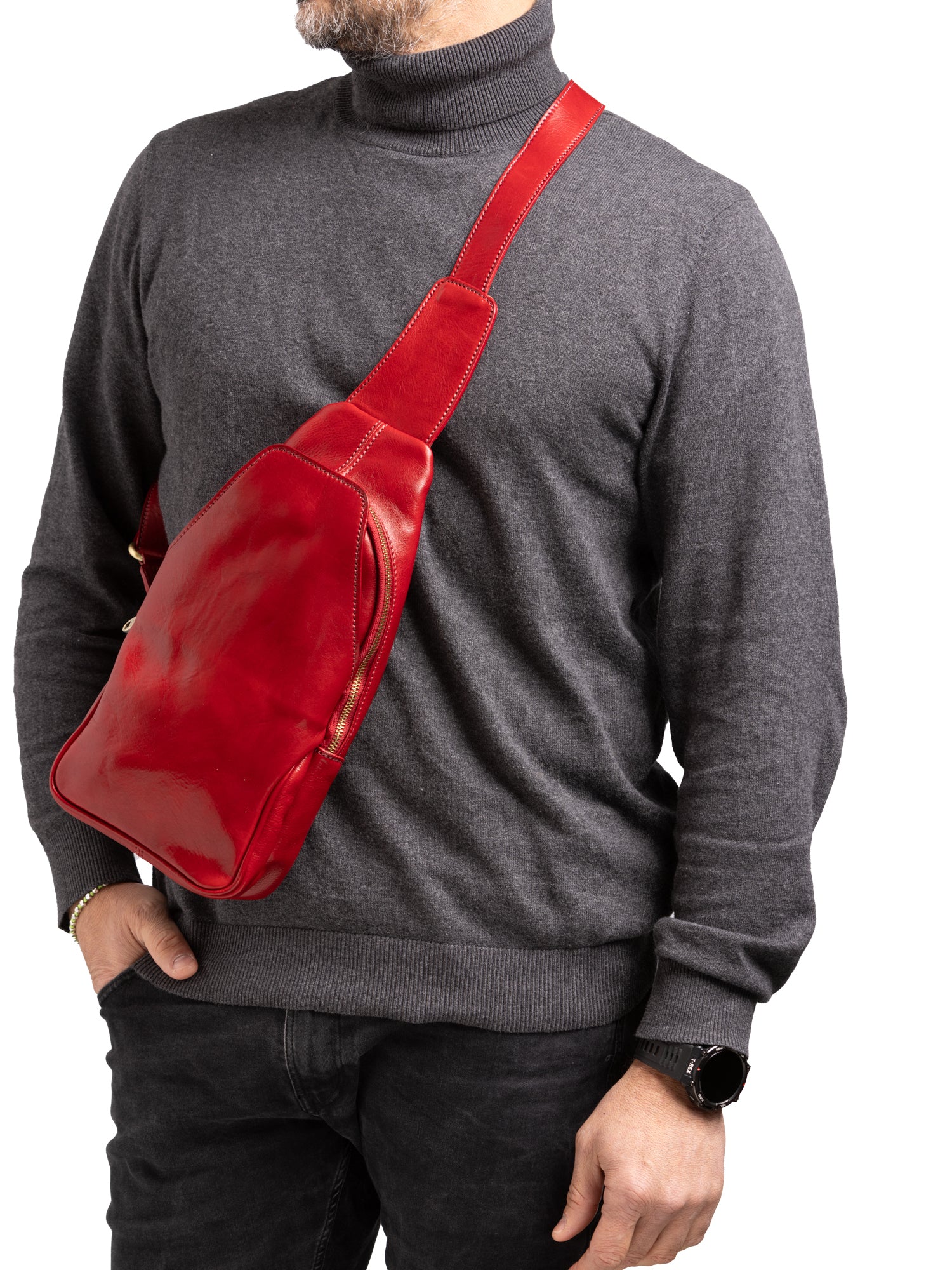 Belt bag I Fratelli Men Genuine leather -Verde Rosso