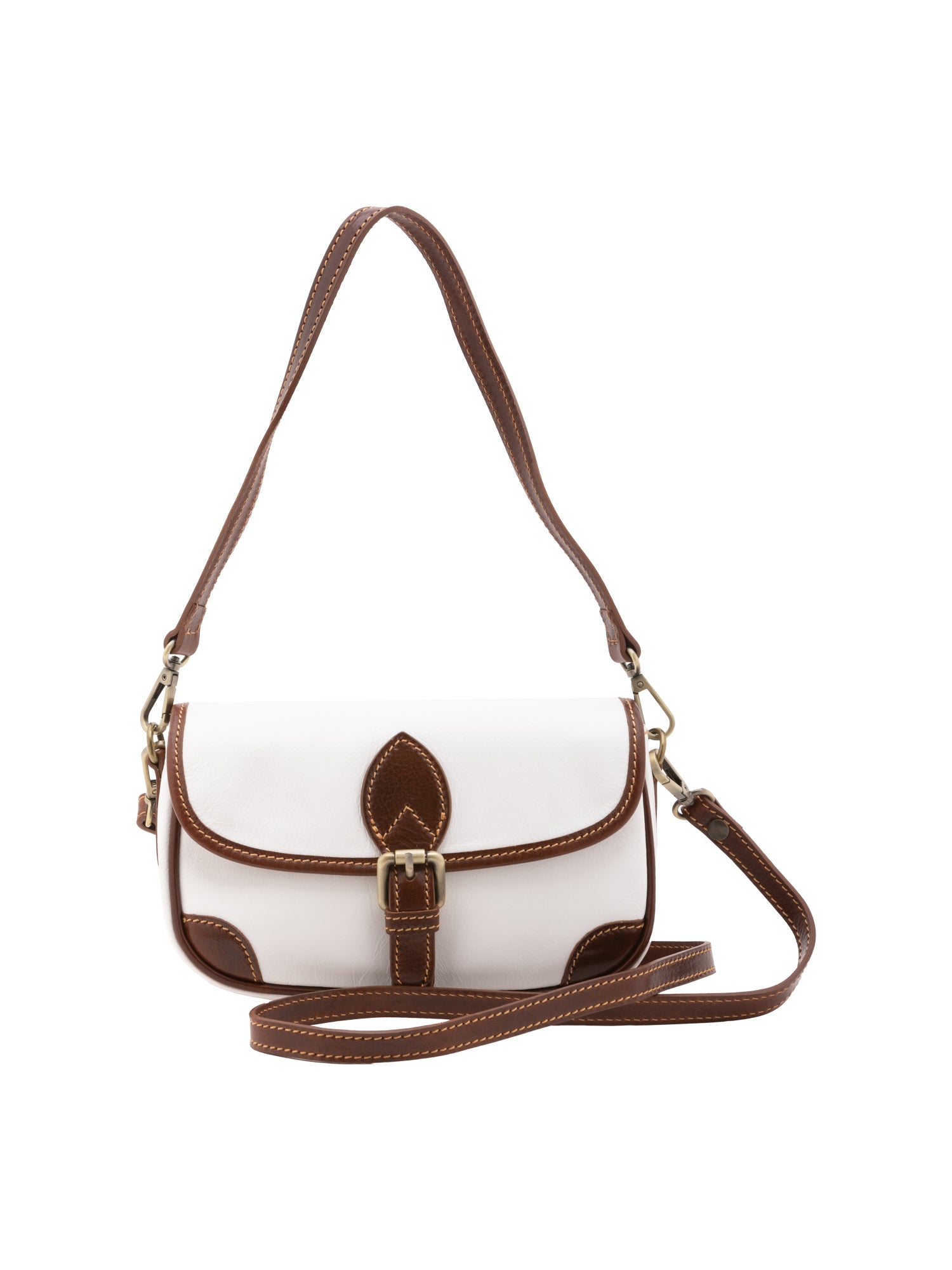 Shoulder Bag I Fratelli Women Genuine leather -Cognac Bianco e Marrone