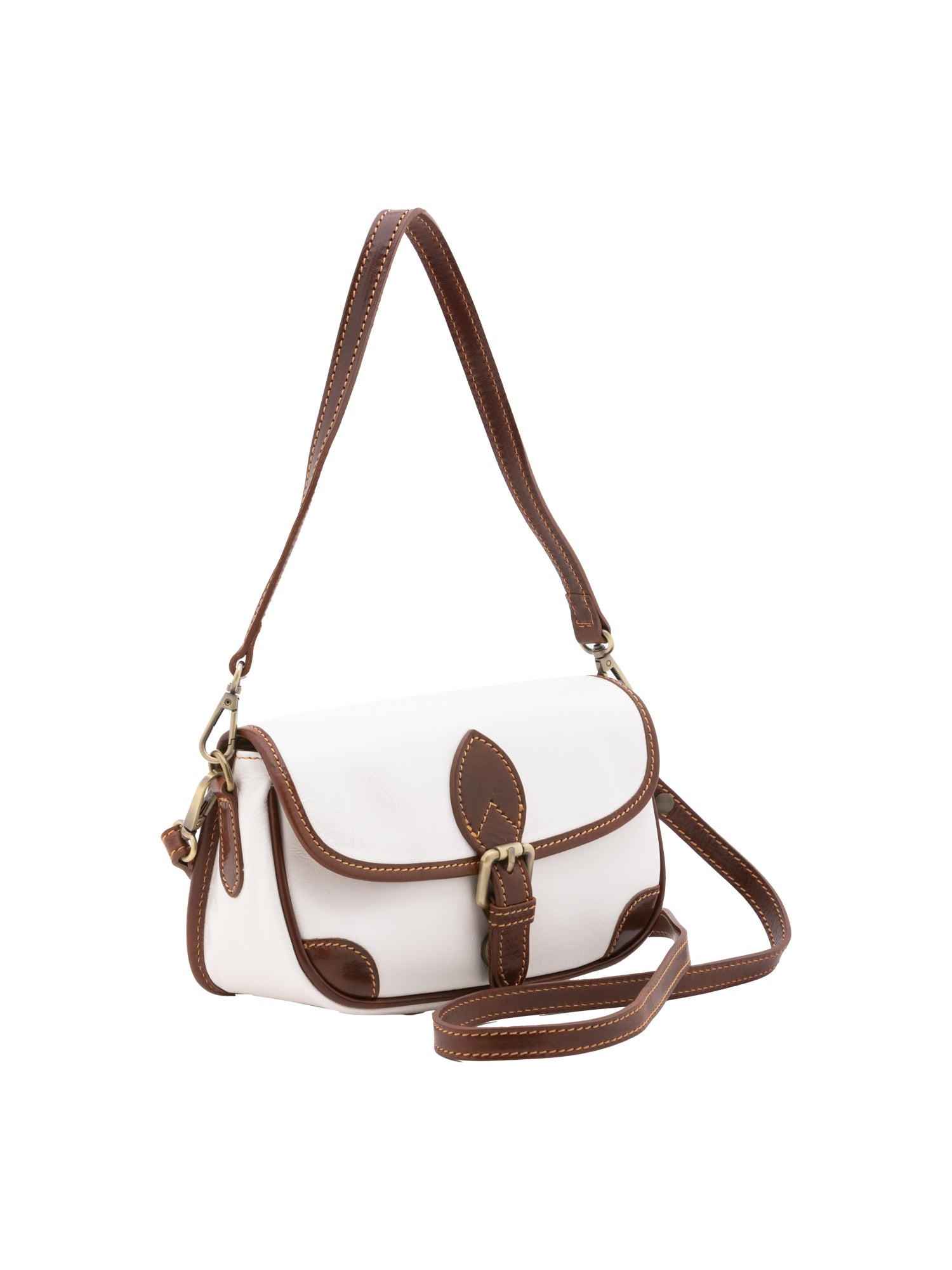 Shoulder Bag I Fratelli Women Genuine leather -Cognac Bianco e Marrone