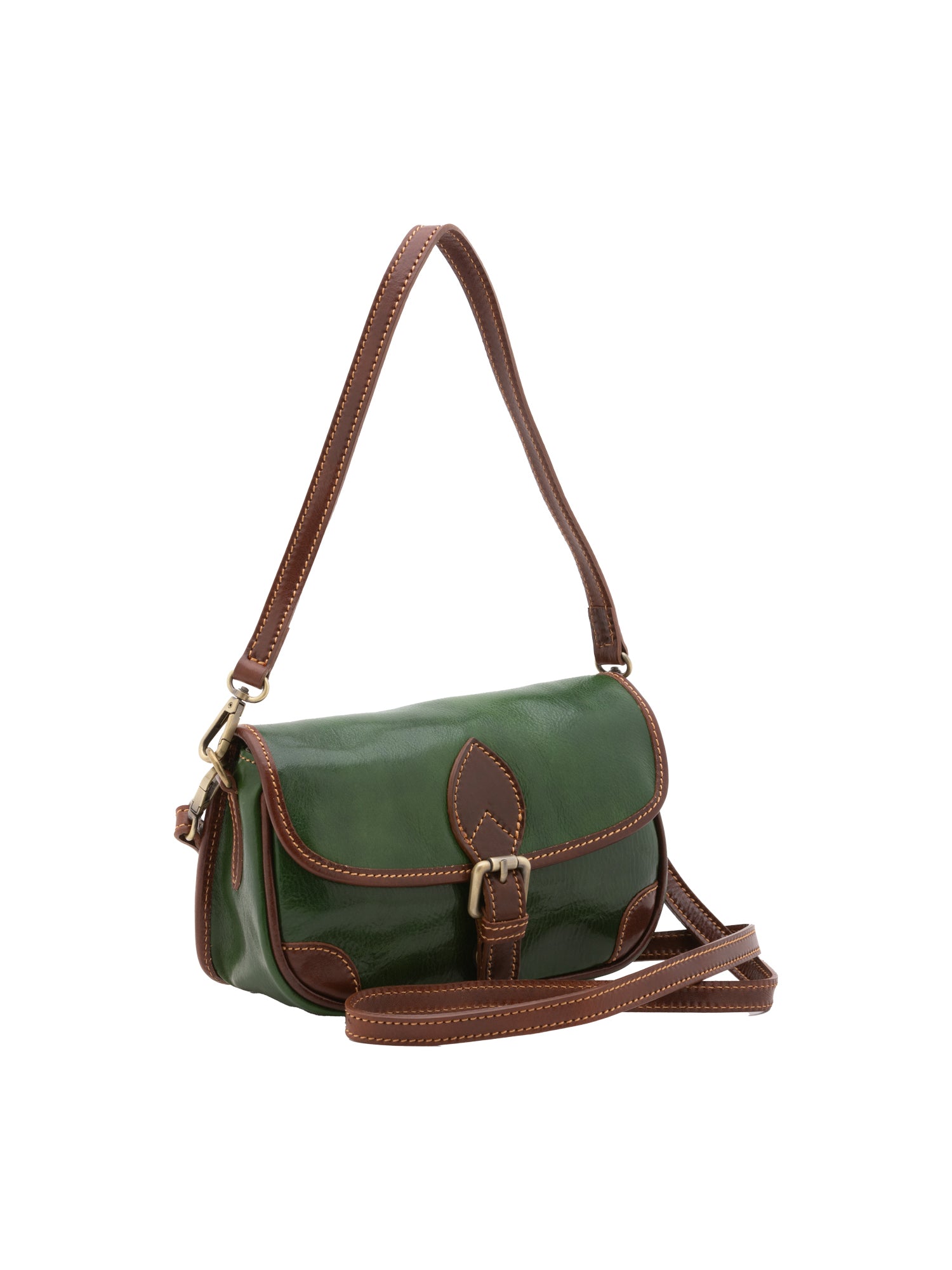 Shoulder Bag I Fratelli Women Genuine leather -Cognac Verde e Marrone