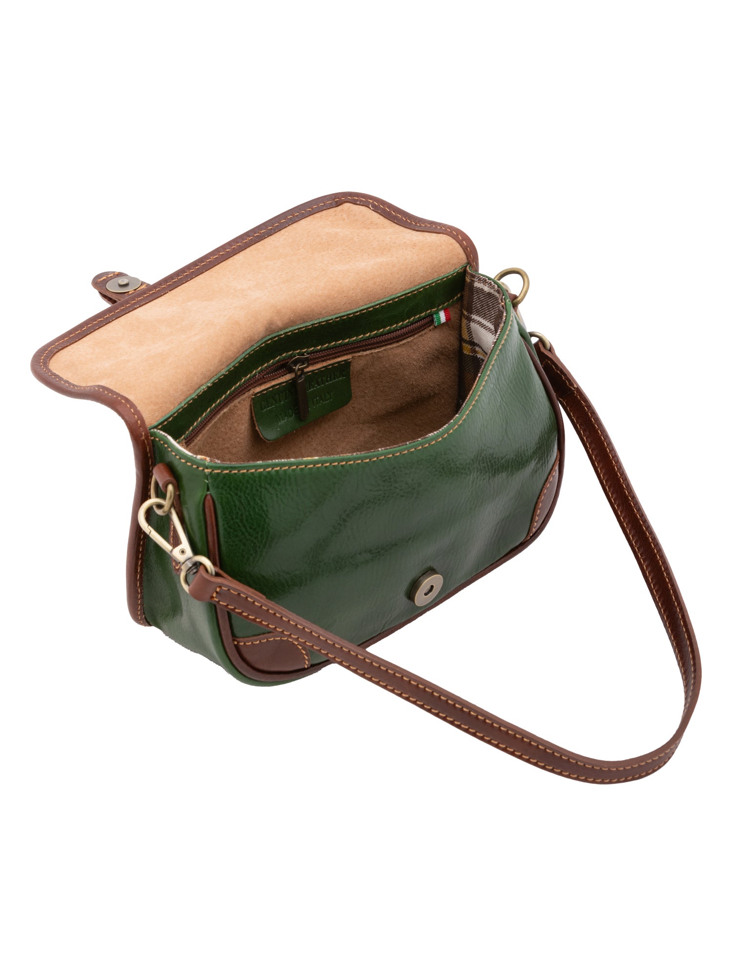 Shoulder Bag I Fratelli Women Genuine leather -Cognac Verde e Marrone