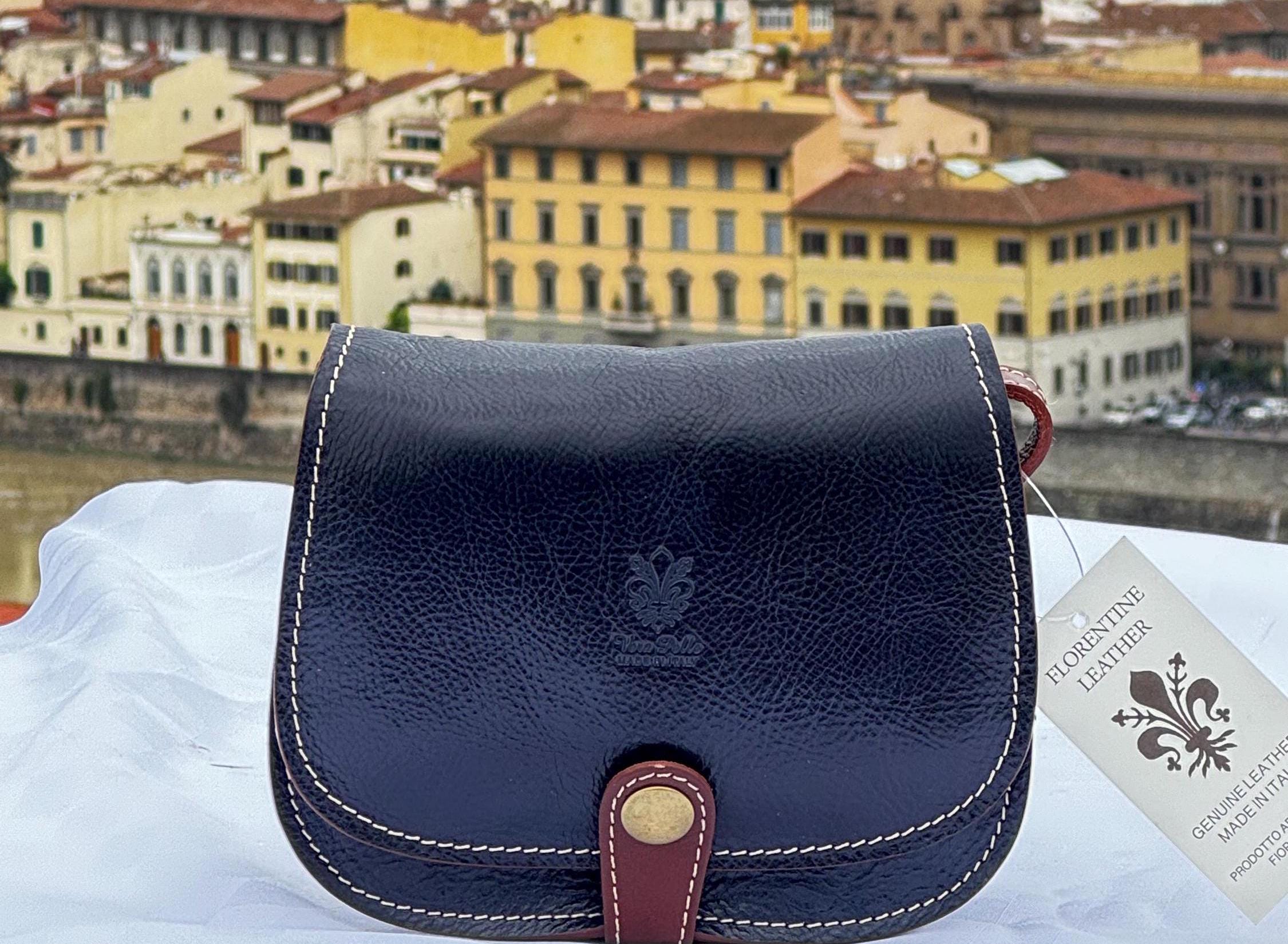 Handcrafted Italian Leather Crossbody Bag – Elegant Navy Saddle Bag from Florence