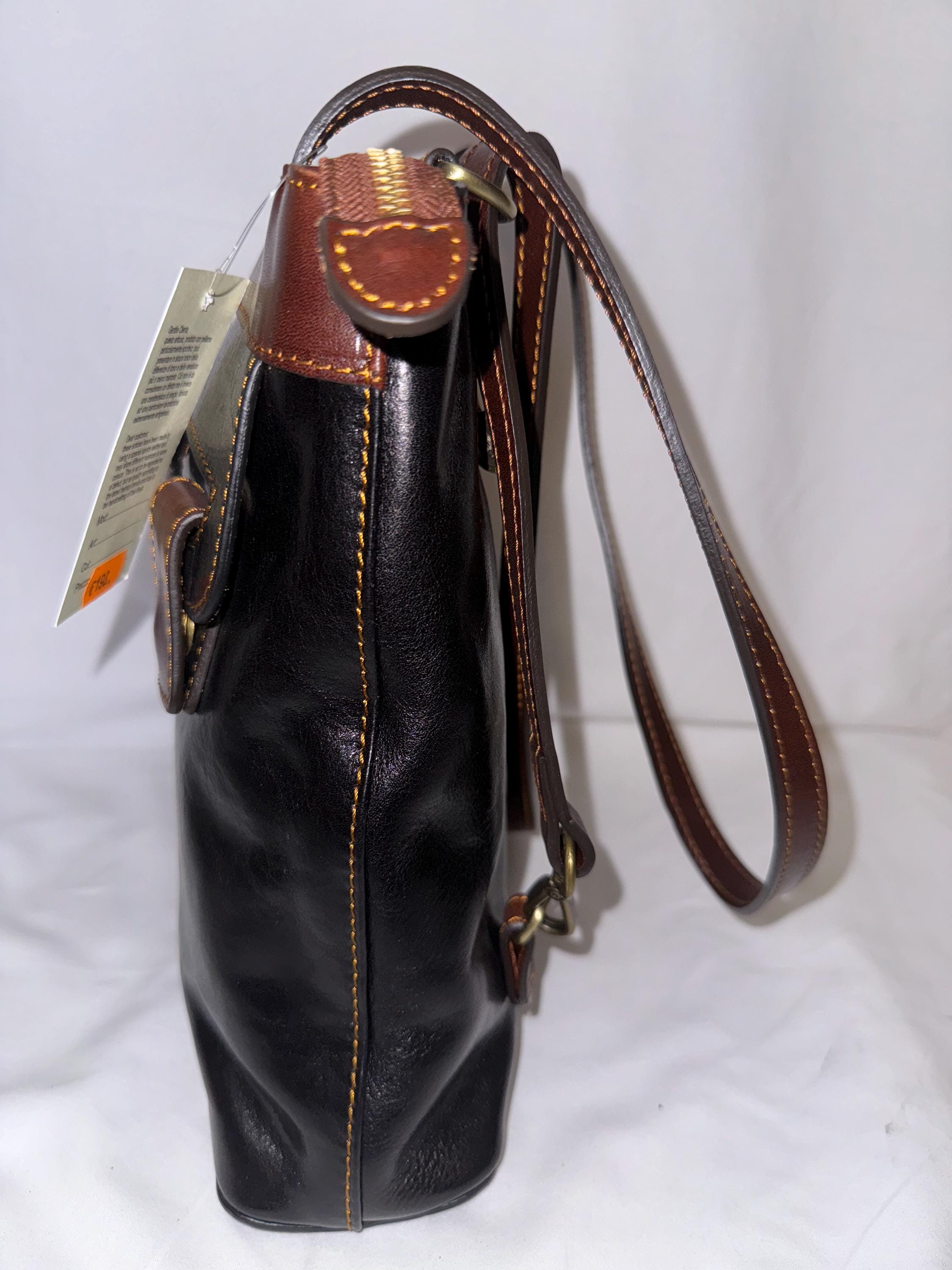Italian Handmade Leather Bags For Women | Elegant Black and Brown Leather Shoulder Bag | Made in Italy