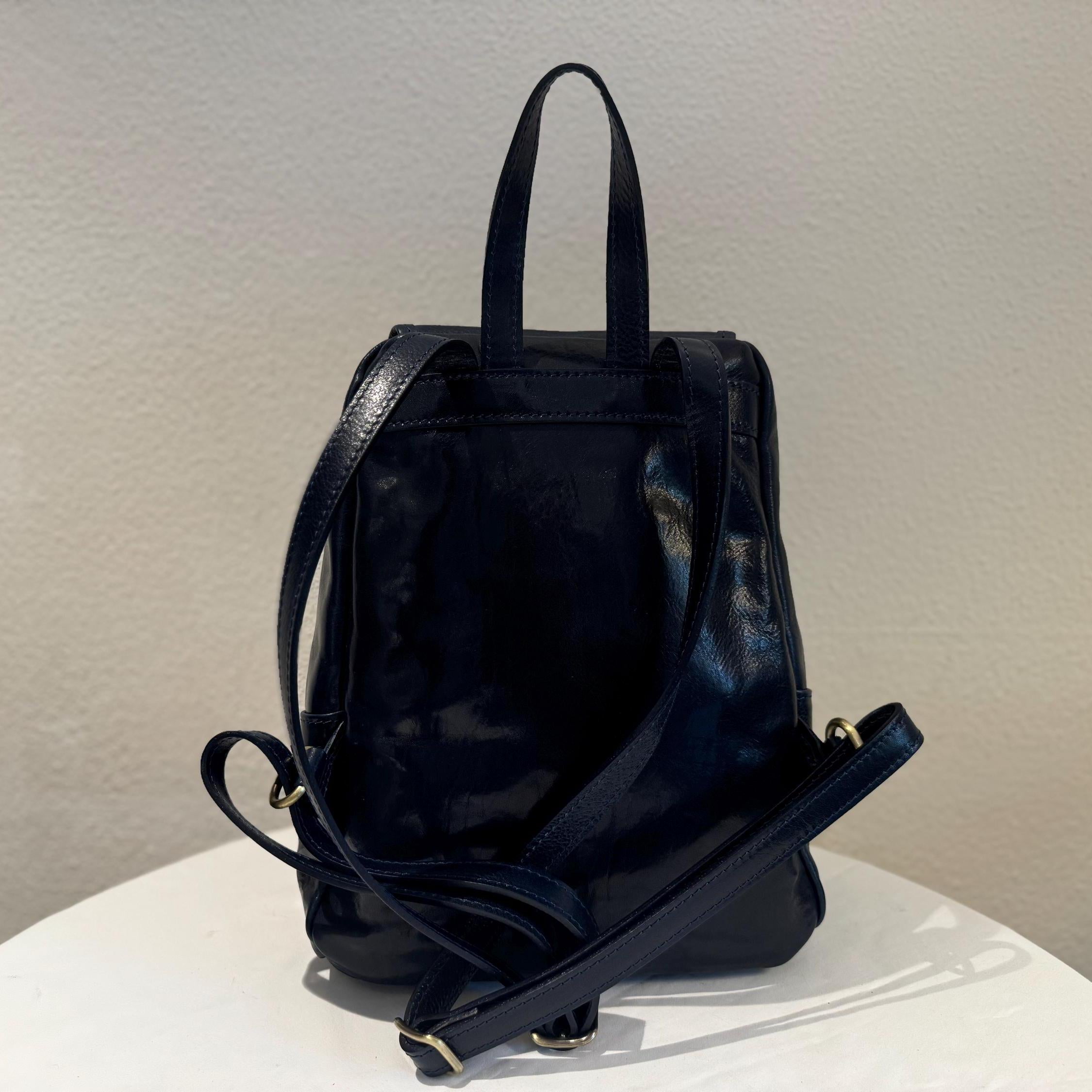Italian Handmade Leather Backpack for Women | Elegant Leather Backpack from Florence, Navy Blue Bag, Made in Italy