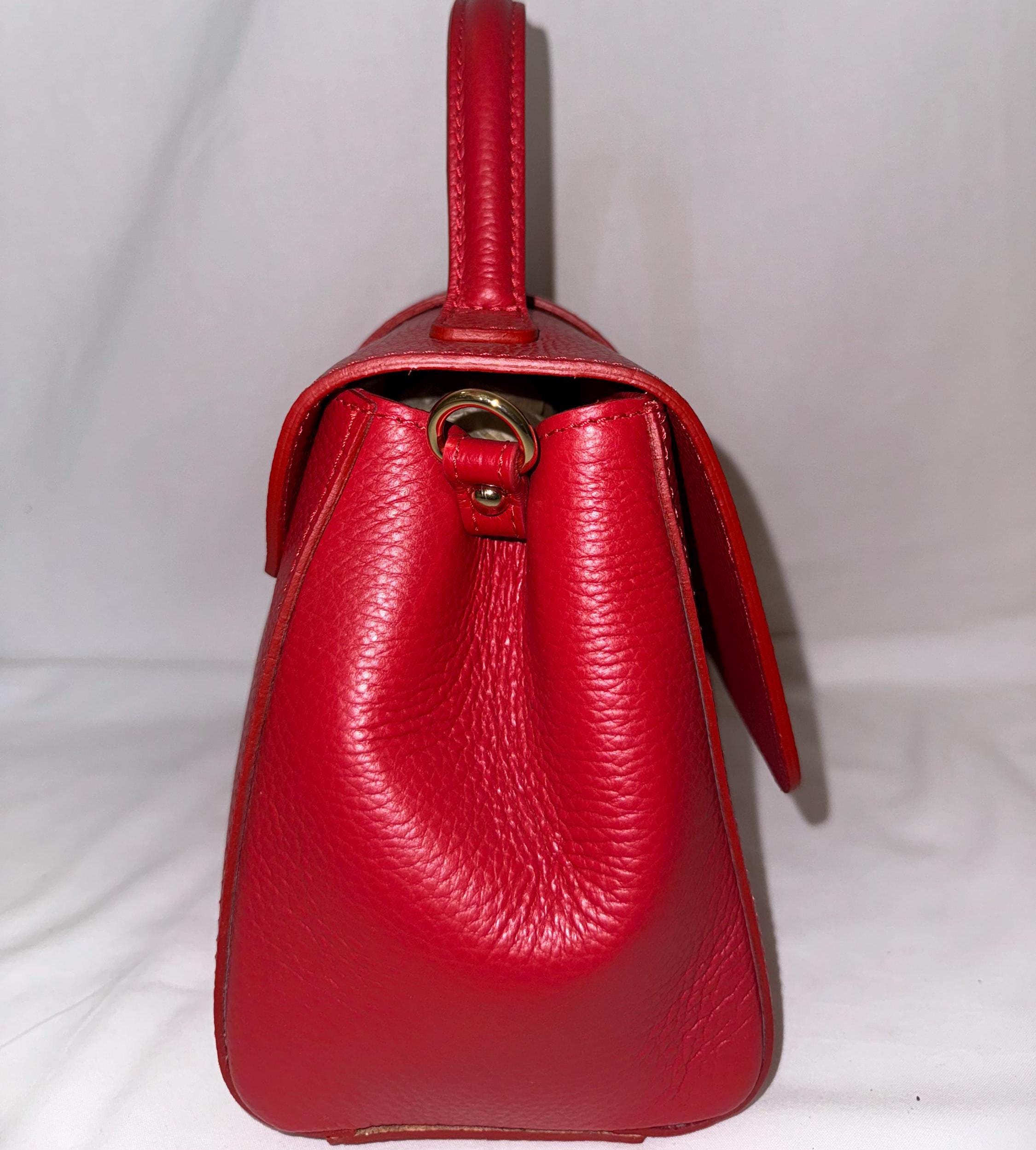 Italian Handmade Leather Bag For Women | Elegant Red Top-Handle Bag | Pebbled Leather | Made in Italy