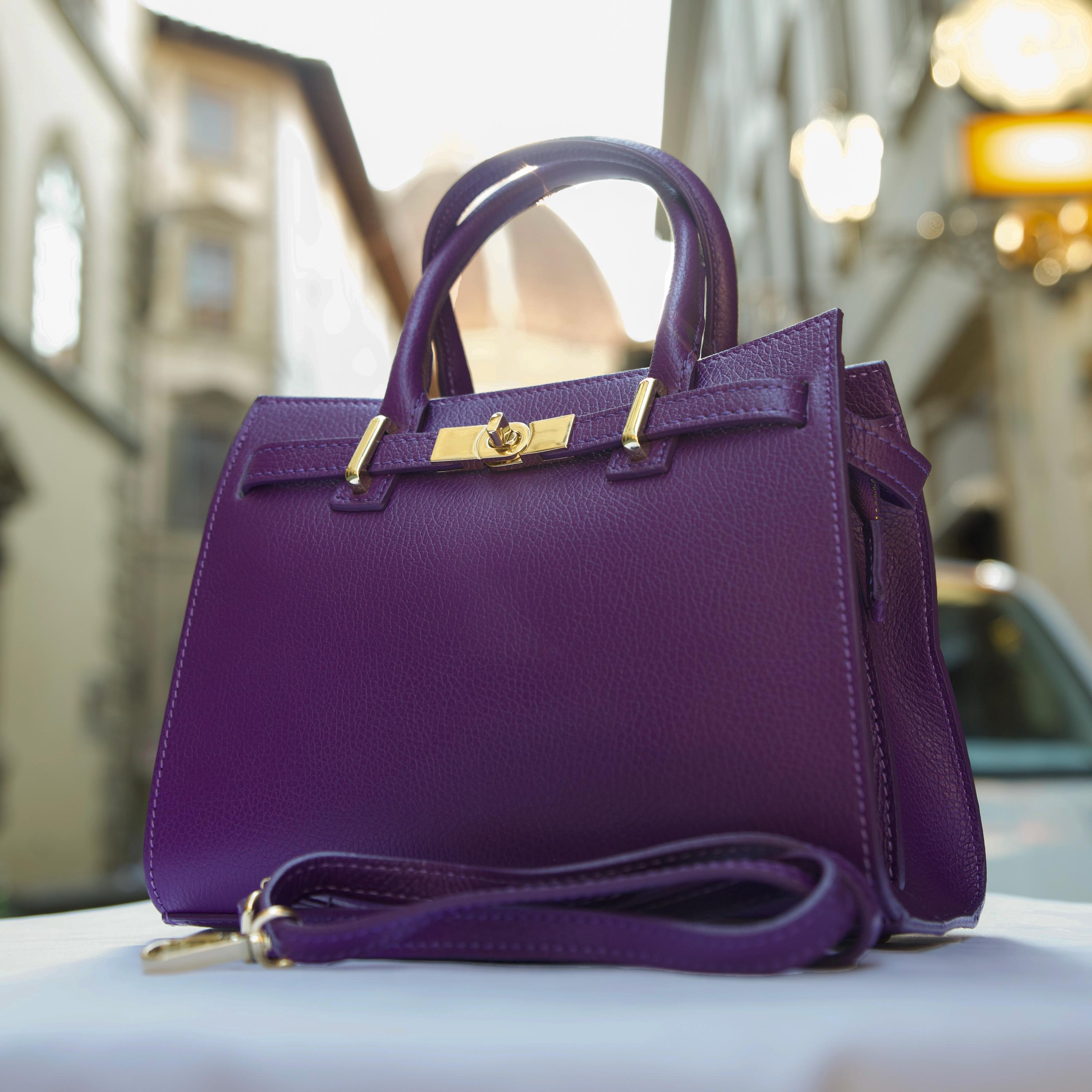 Italian Handmade Leather Bag For Women | Elegant Leather Tote Bag From Florence,Purple Bag, Made in Italy