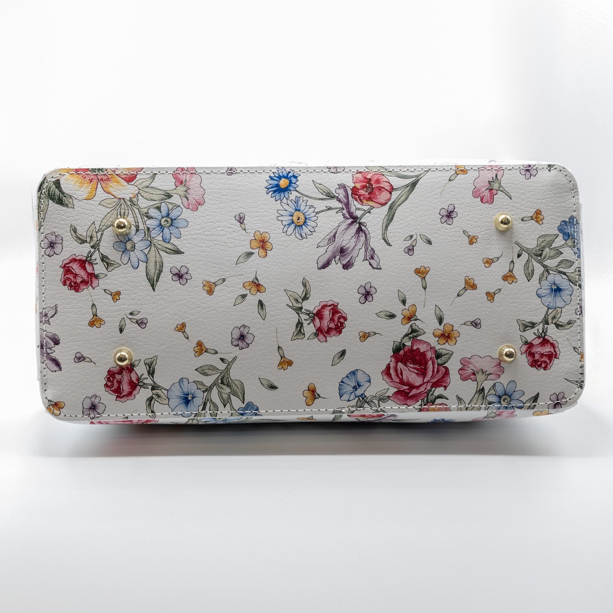 Italian Handmade Leather Bags For Women | Elegant White Floral Leather Tote Bag From Florence, Made in Italy