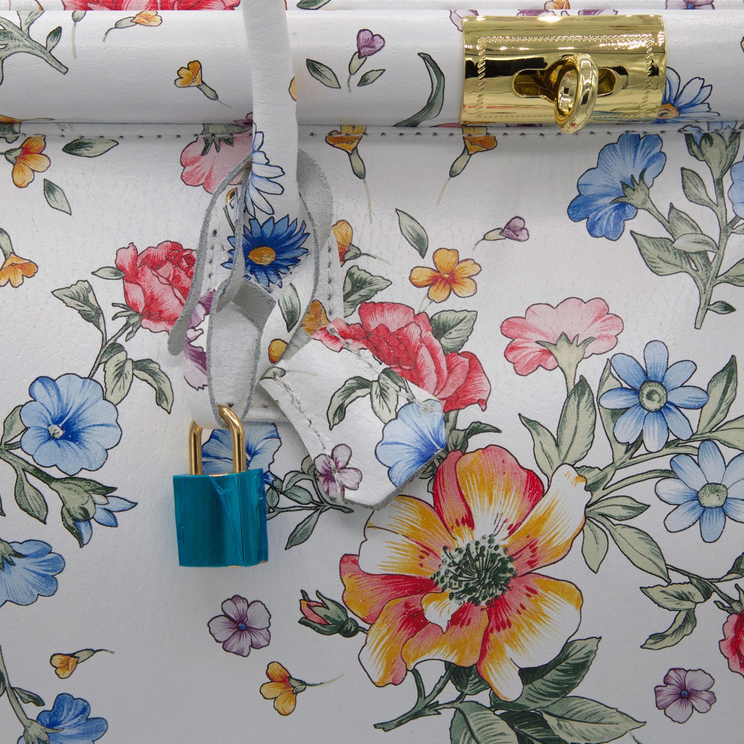 Italian Handmade Leather Bags For Women | Elegant White Floral Leather Tote Bag From Florence, Made in Italy