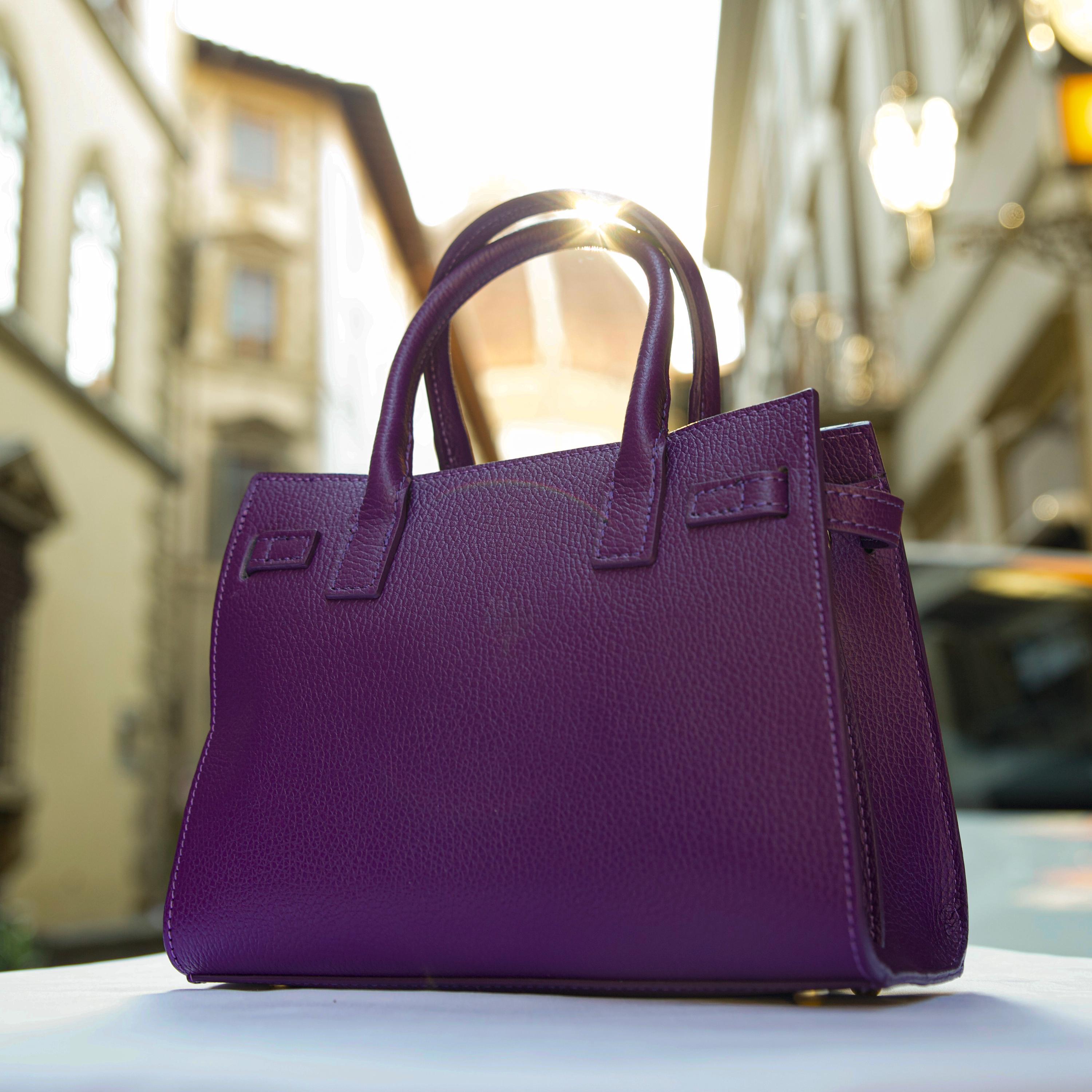 Italian Handmade Leather Bag For Women | Elegant Leather Tote Bag From Florence,Purple Bag, Made in Italy