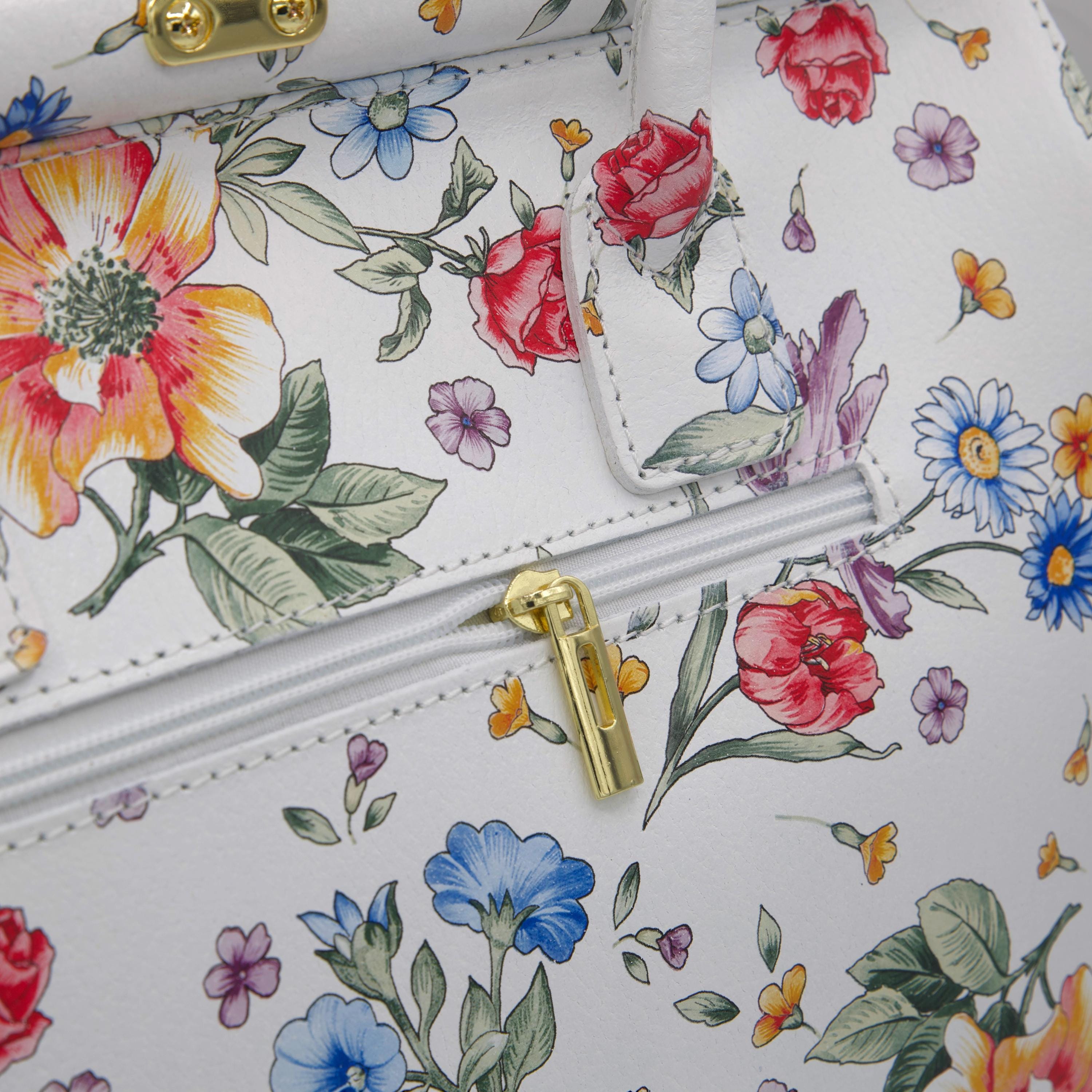 Italian Handmade Leather Bags For Women | Elegant White Floral Leather Tote Bag From Florence, Made in Italy