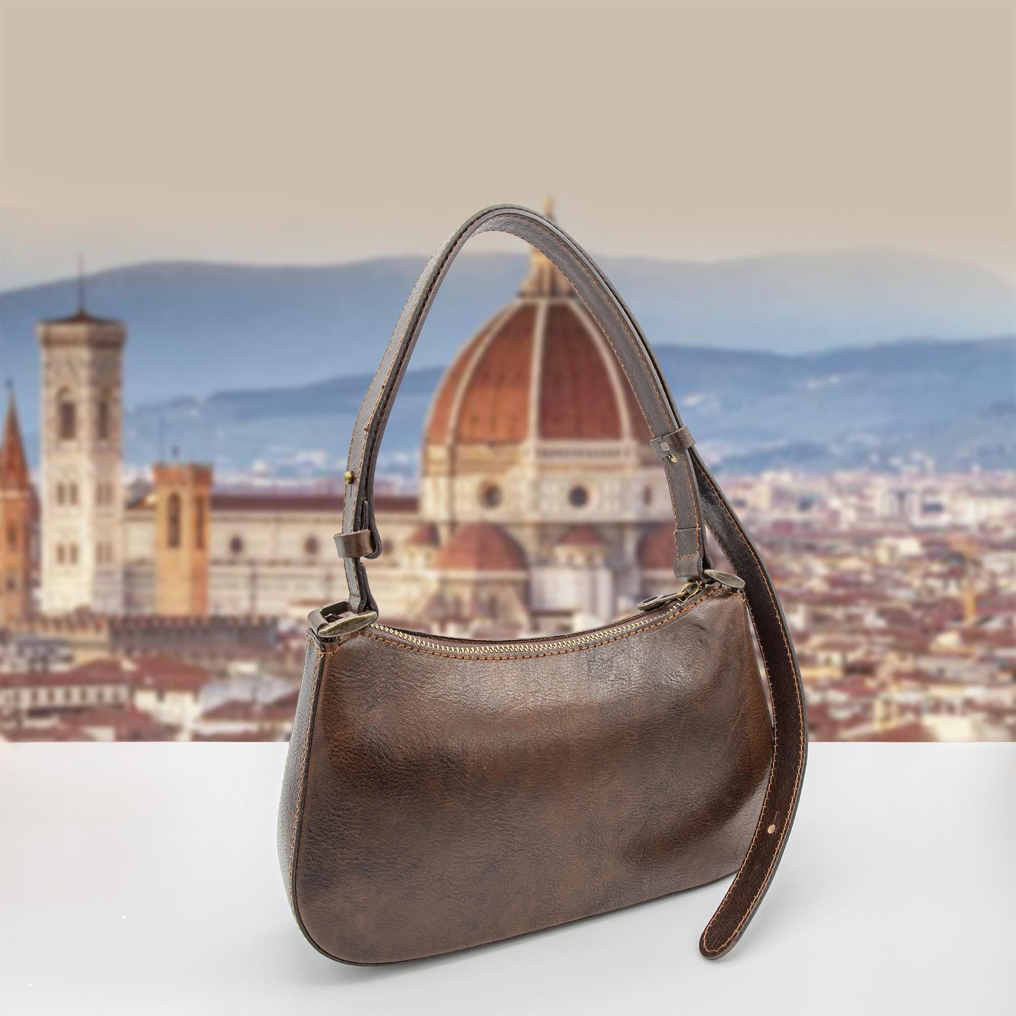 Italian Handmade Leather Bags for Women | Elegant Vintage Shoulder Bag from Florence, Brown Crossbody, Made in Italy