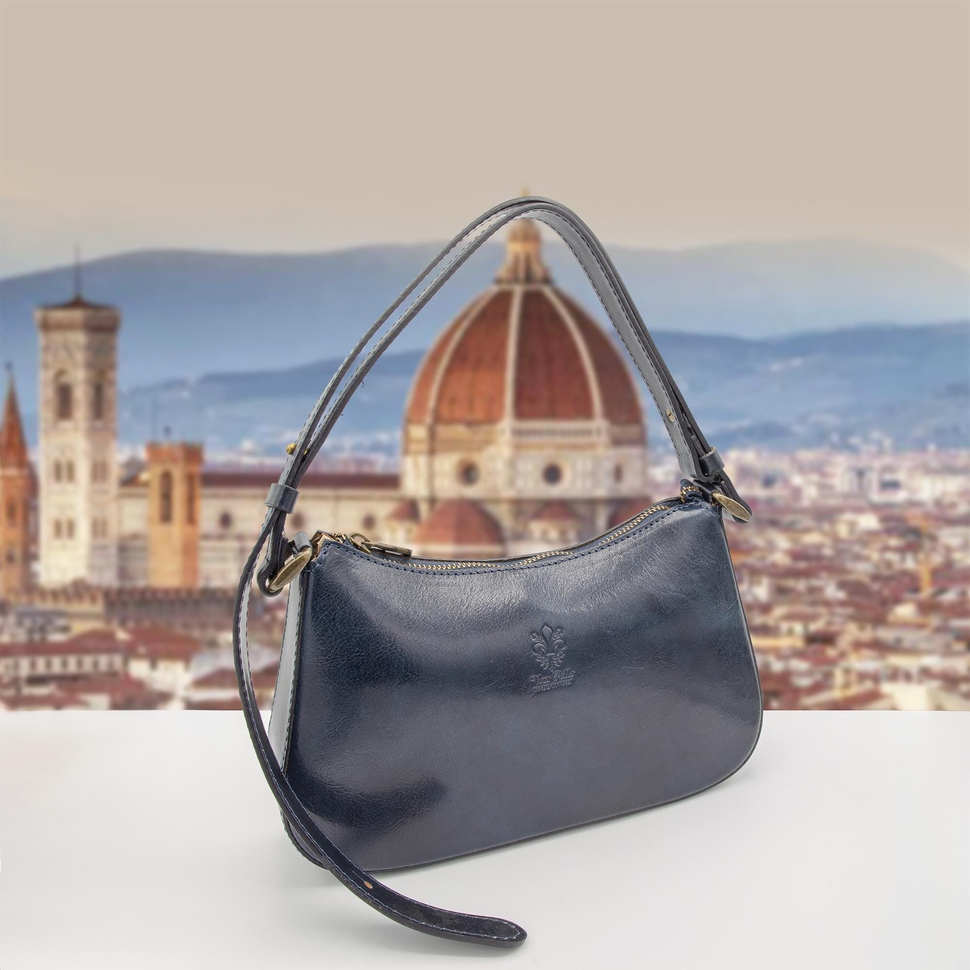 Italian Handmade Leather Bags for Women | Elegant Leather Shoulder Bag From Florence, Blue Bag, Made in Italy