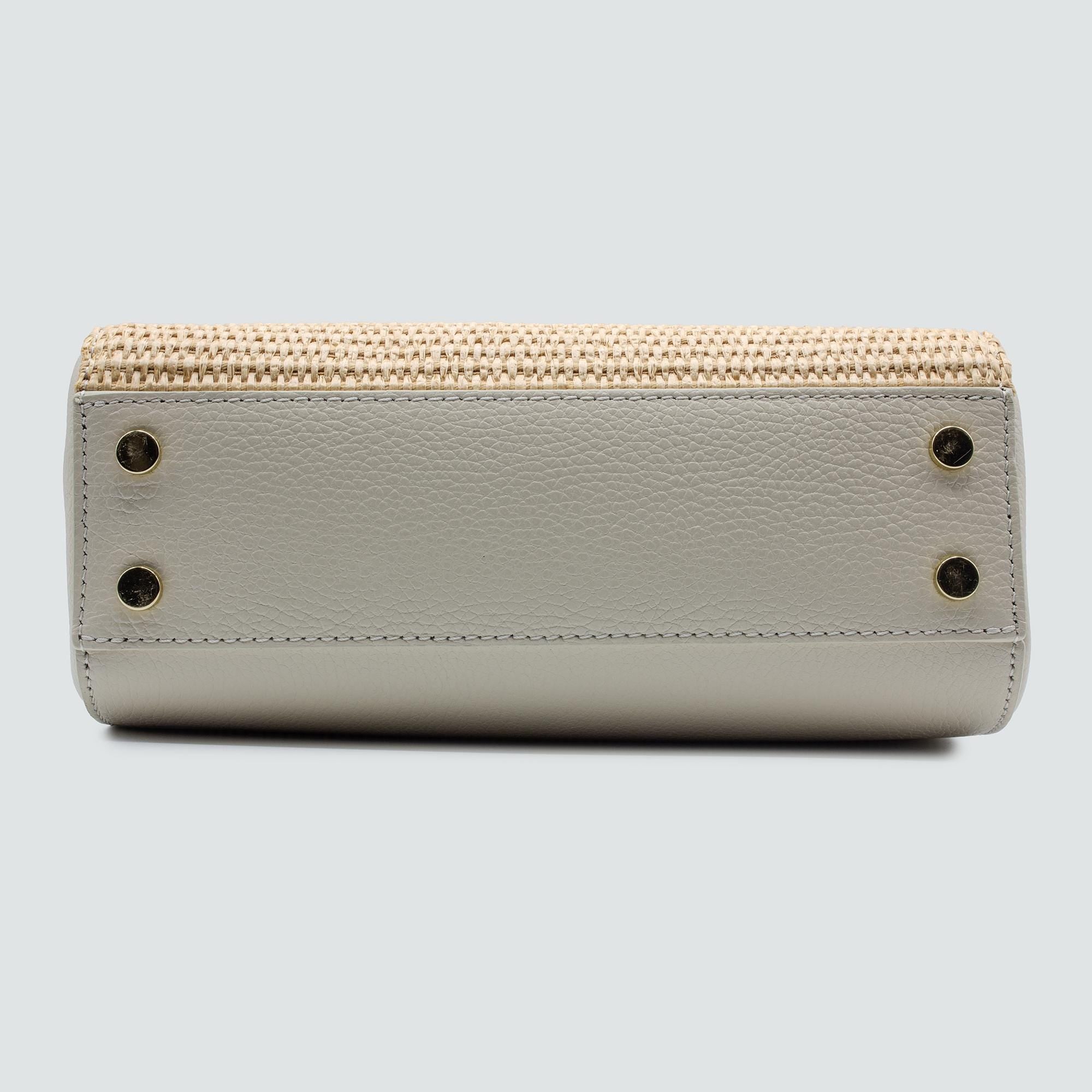 Italian Handmade Leather Bag for Women | Elegant Cream Leather & Raffia Tote From Florence | Summer Purse, Made in Italy