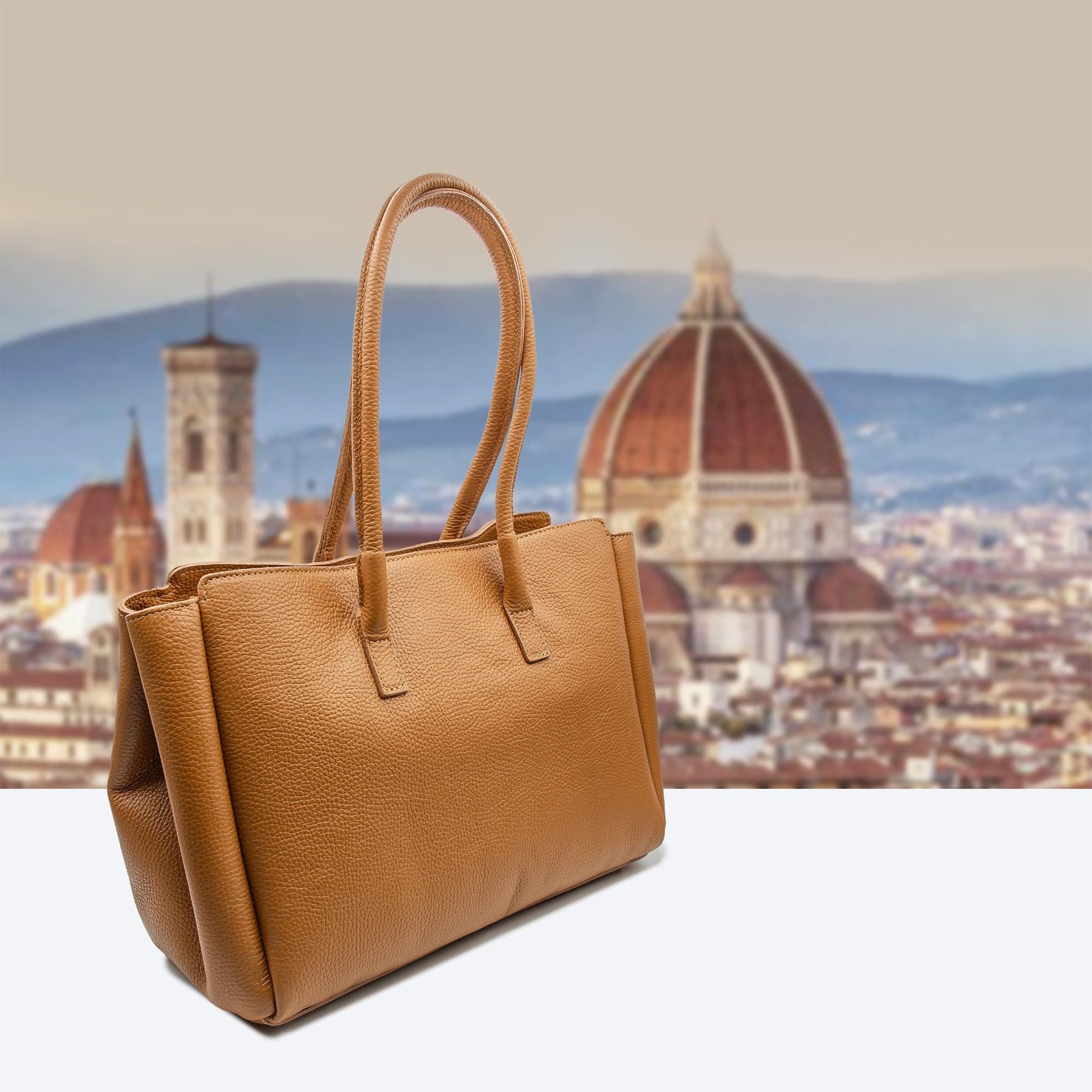Italian Handmade Leather Bags For Woman | Elegant Leather Tote From Florence, Brown Bag, Made in Italy
