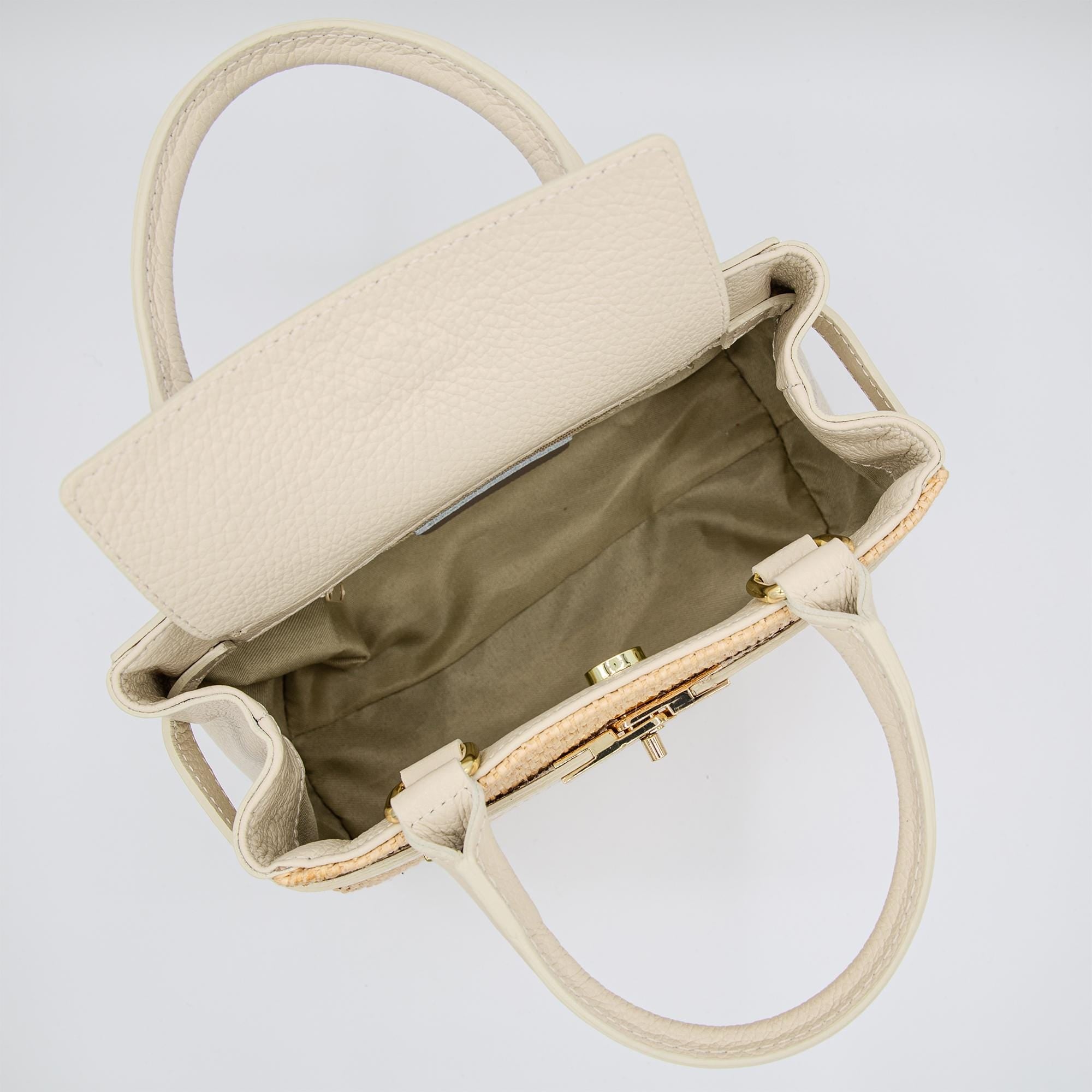 Italian Handmade Leather Bag for Women | Elegant Cream Leather & Raffia Tote From Florence | Summer Purse, Made in Italy
