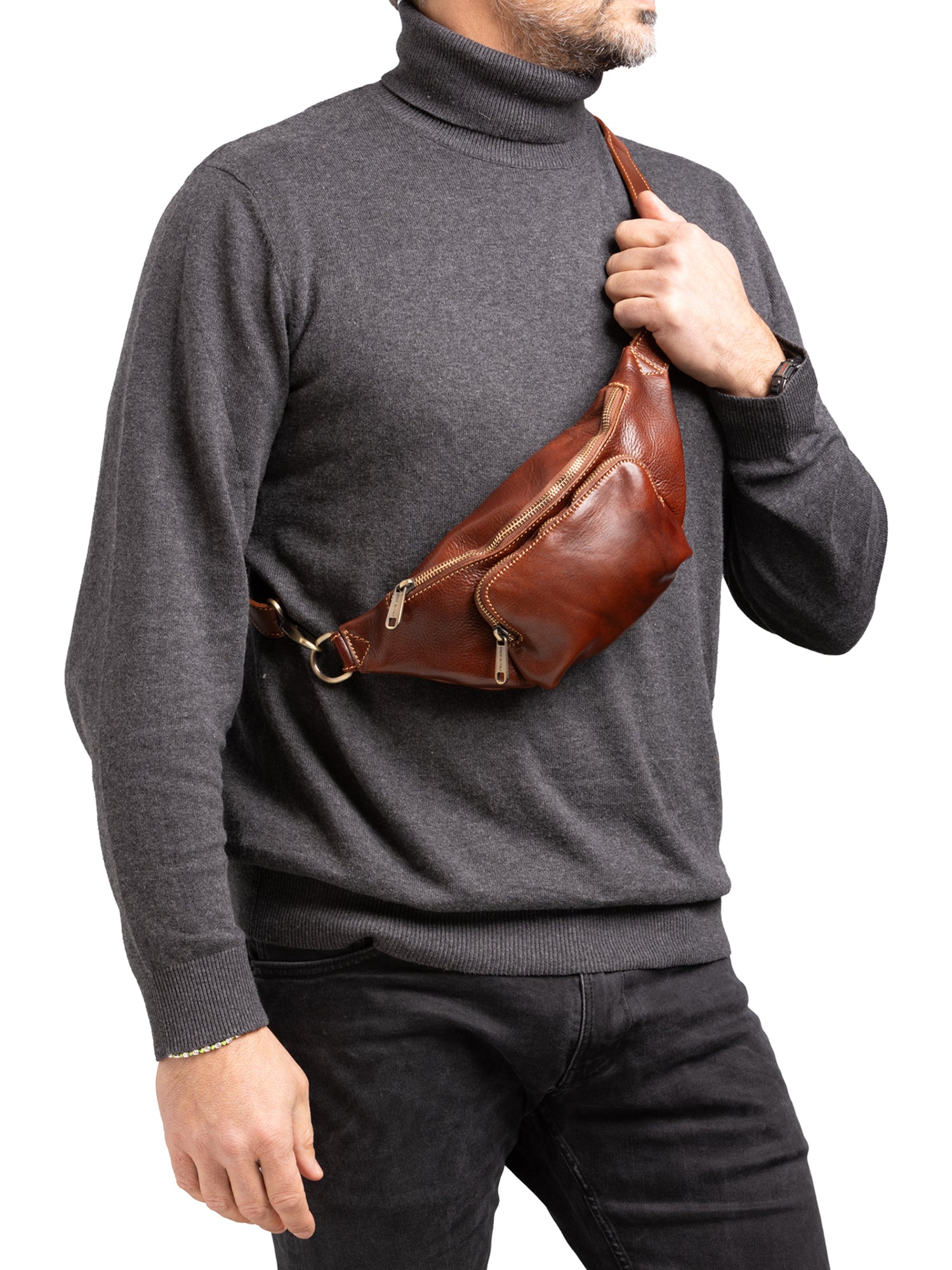 Belt bag I Fratelli Men Genuine leather -Rosso Marrone