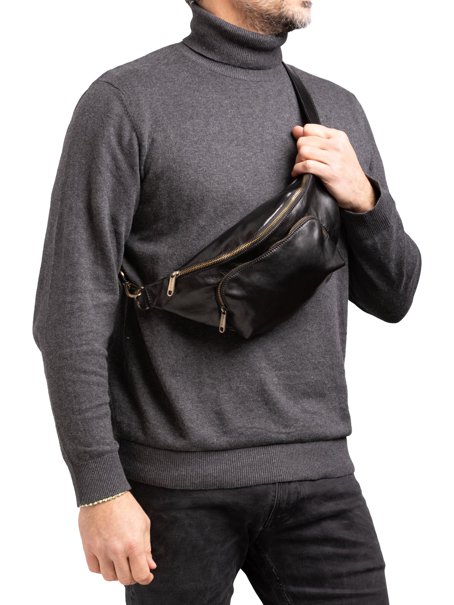 Belt bag I Fratelli Men Genuine leather -Rosso Nero