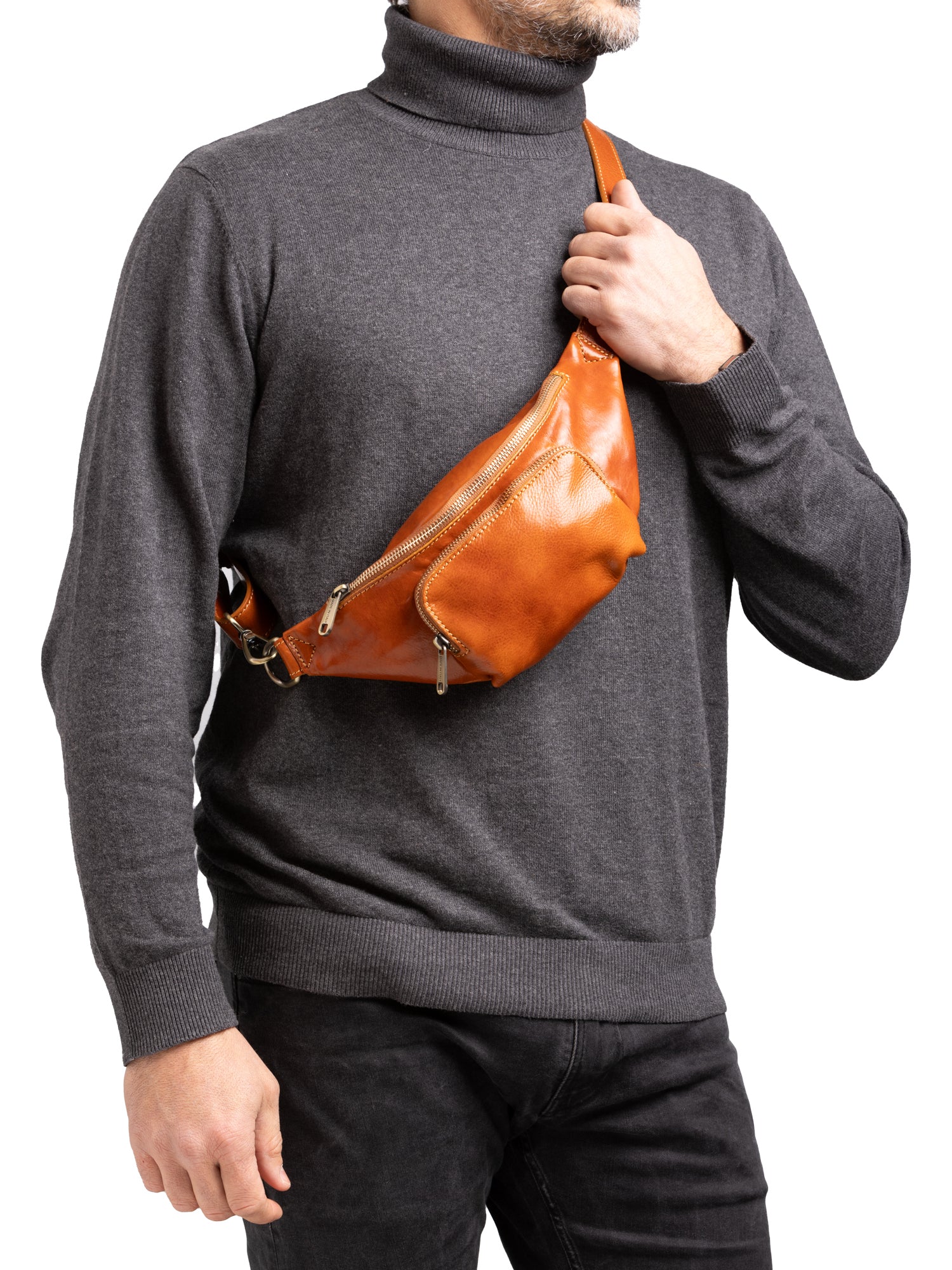 Crossbody bag I Fratelli Men Genuine leather -Marrone Cognac