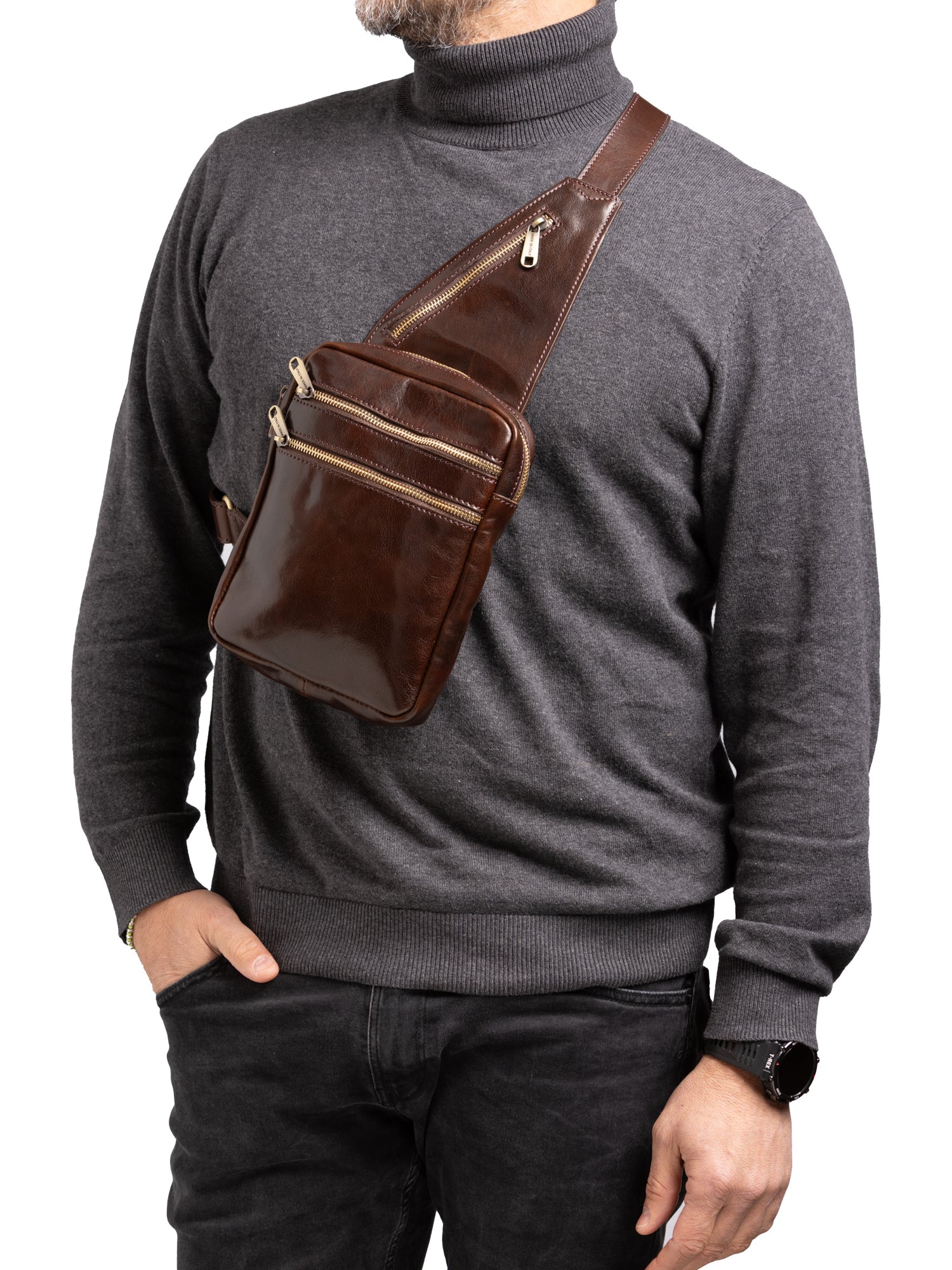 Crossbody bag I Fratelli Men Genuine leather -Marrone Marrone
