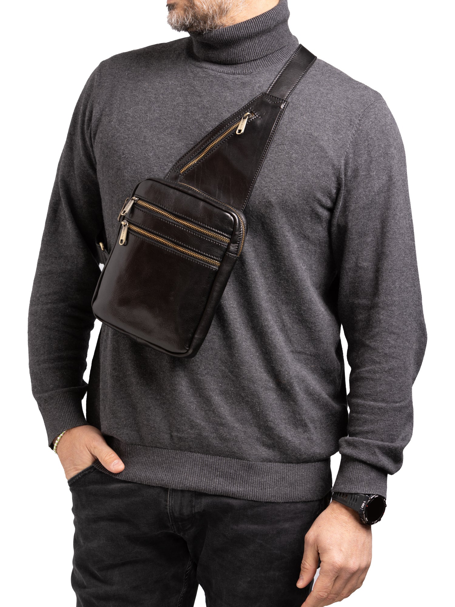 Crossbody bag I Fratelli Men Genuine leather -Marrone Nero