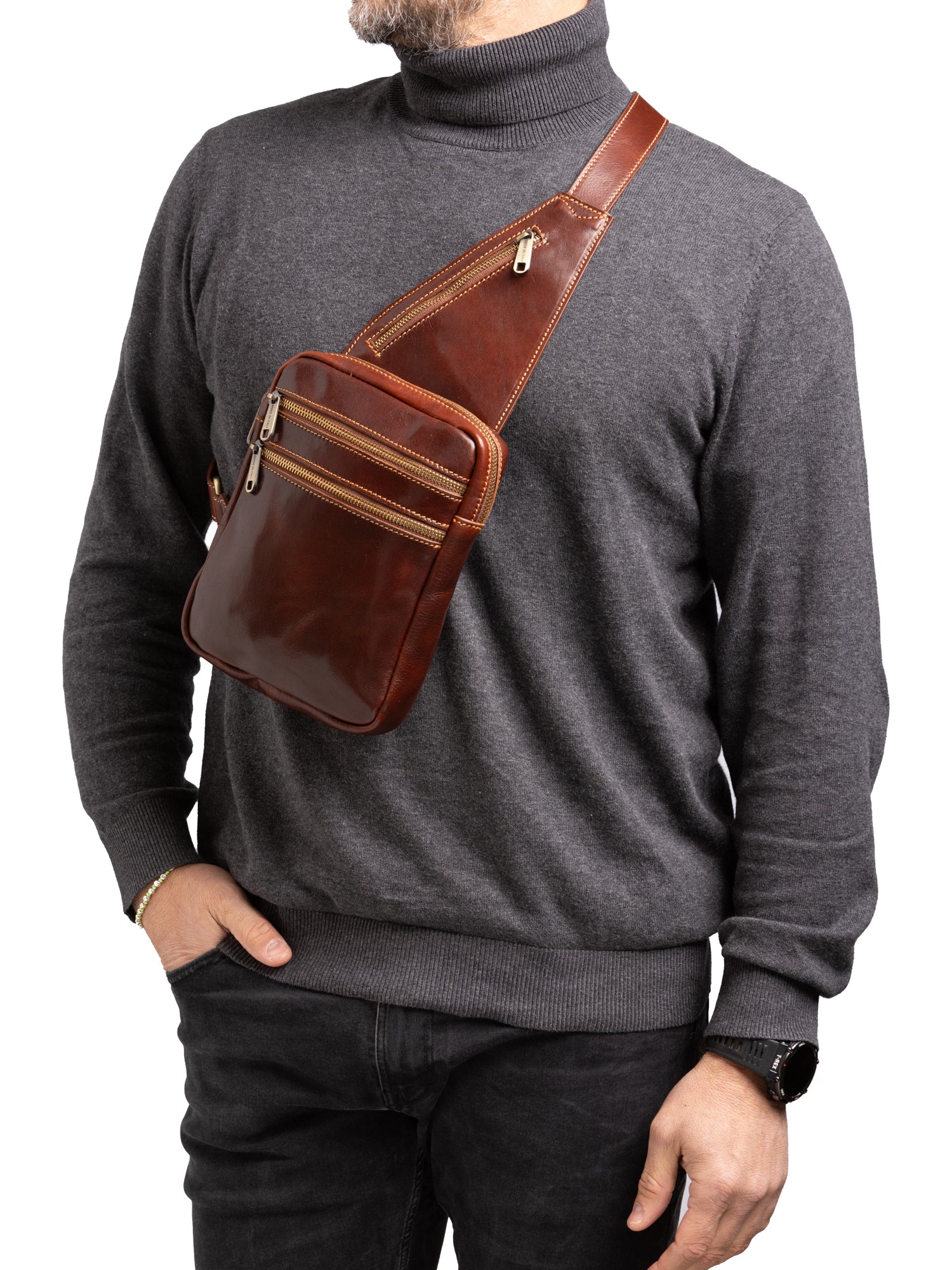 Crossbody bag I Fratelli Men Genuine leather -Marrone Testa di moro