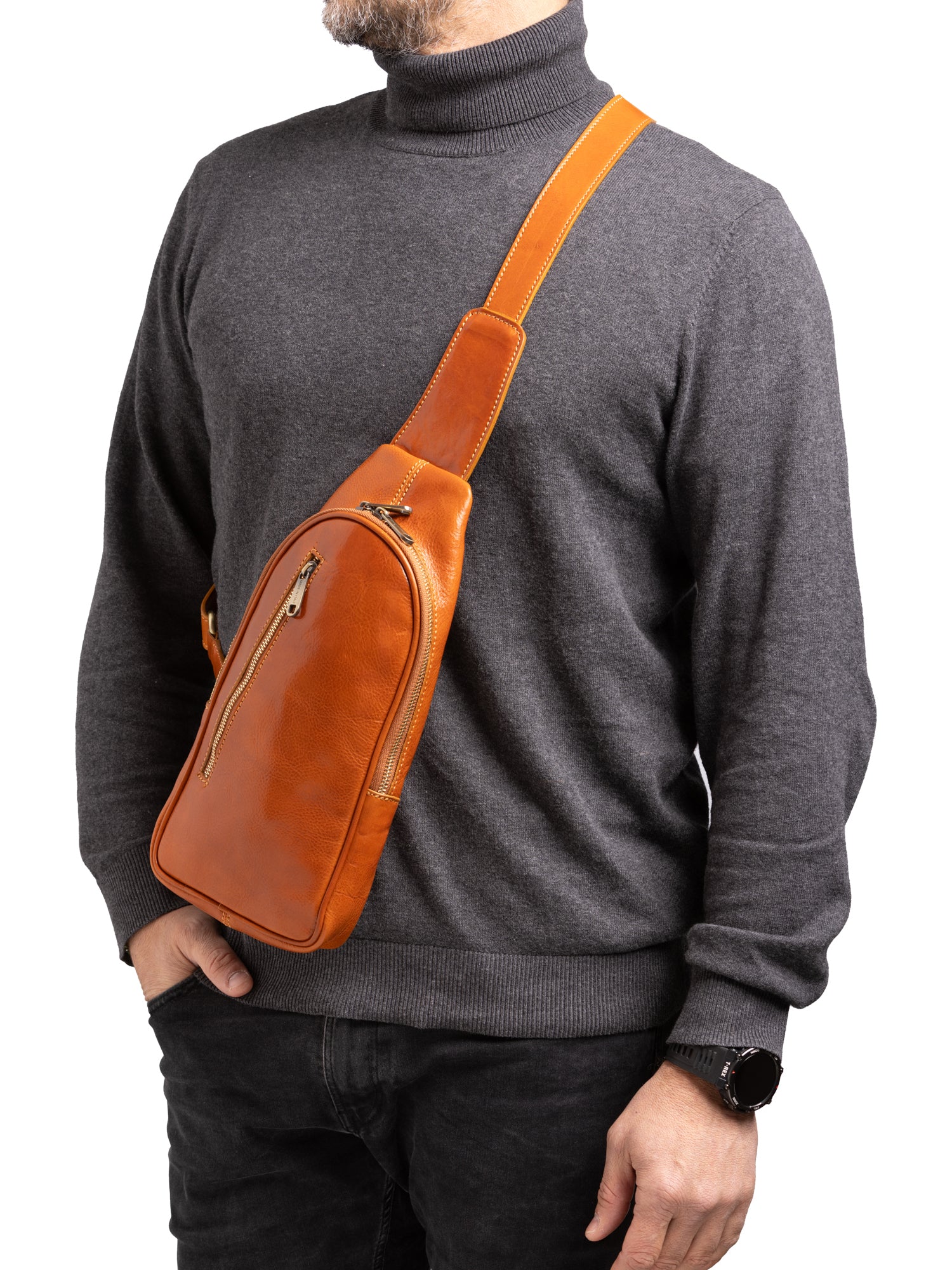 Crossbody bag I Fratelli Men Genuine leather -Tmoro Cognac