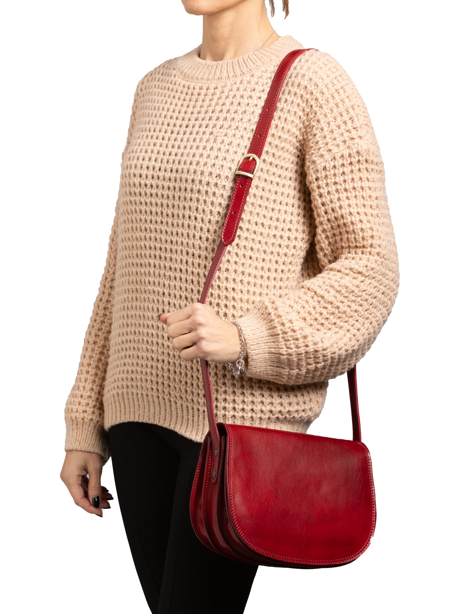 Crossbody bag I Fratelli Women Genuine leather -Rosso Rosso