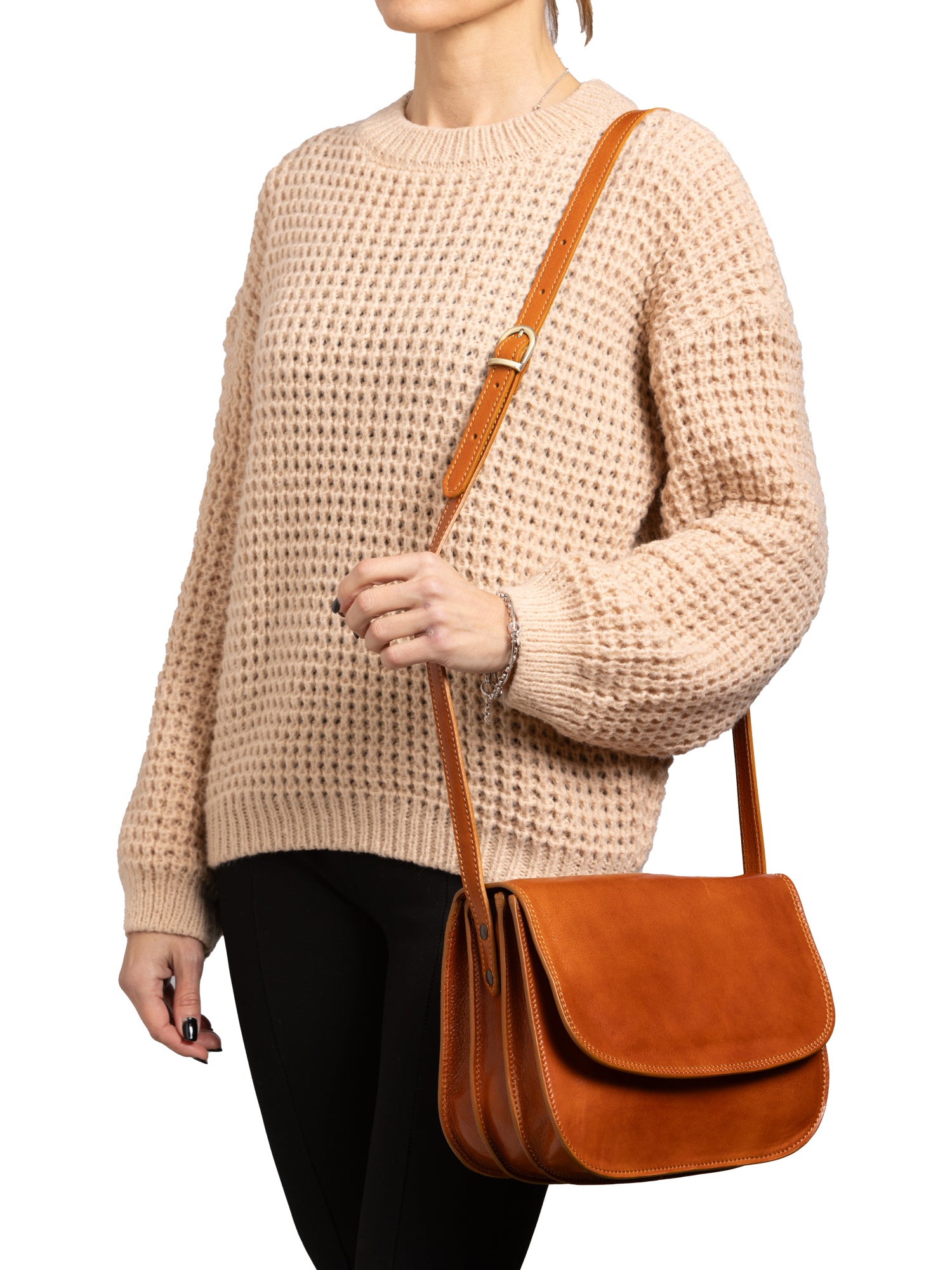 Crossbody bag I Fratelli Women Genuine leather -Rosso Cognac