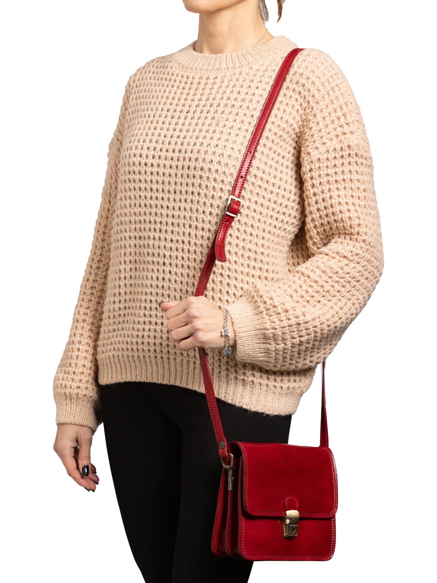 Crossbody bag I Fratelli Women Genuine leather -Rosso Rosso