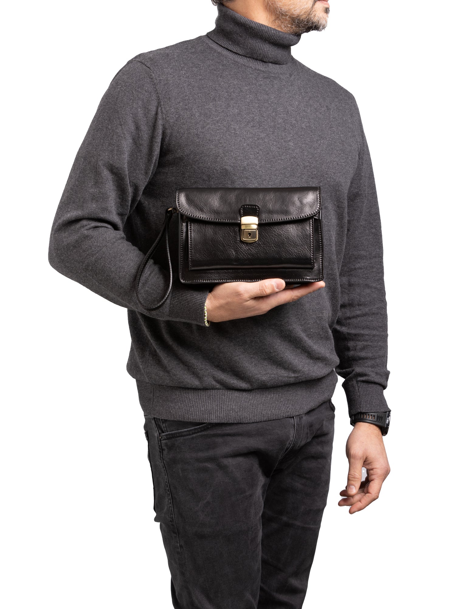 Handbag I Fratelli Men Genuine leather -Marrone Nero
